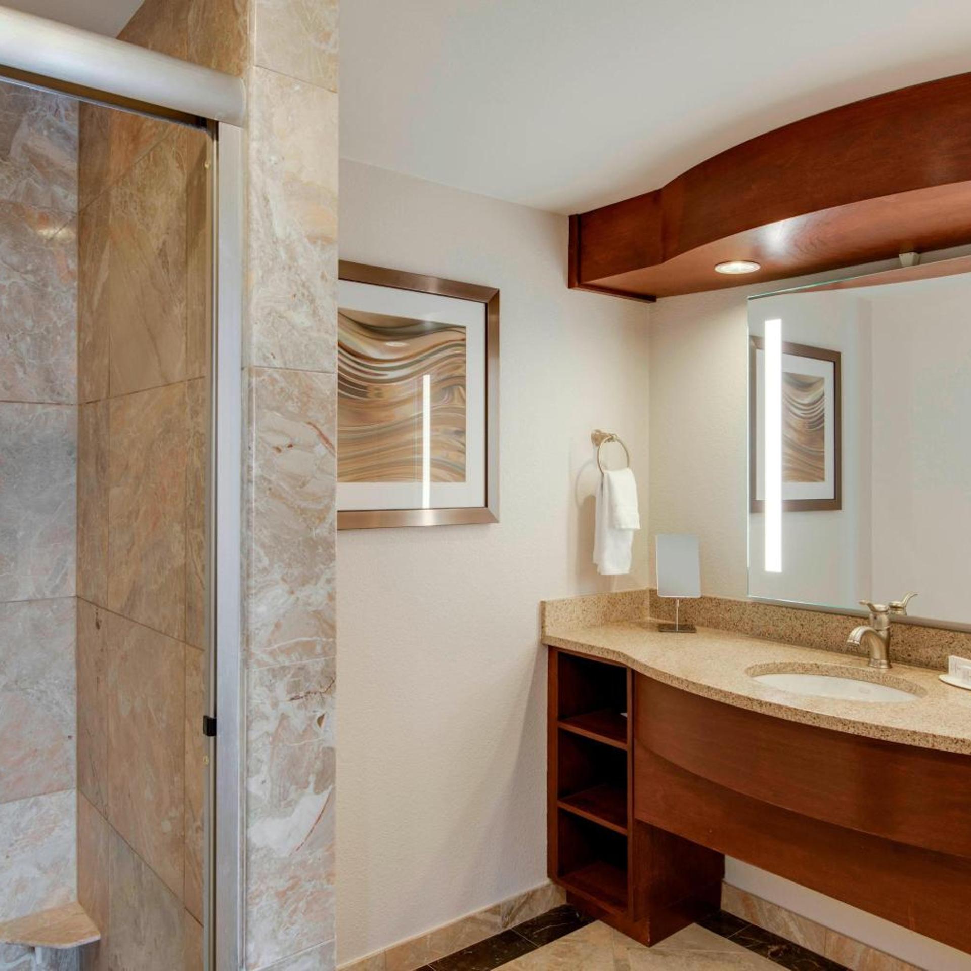 غرفة بسرير كينج بحوض استحمام لذوي الإعاقة، COURTYARD BY MARRIOTT LOGAN AIRPORT 5/7