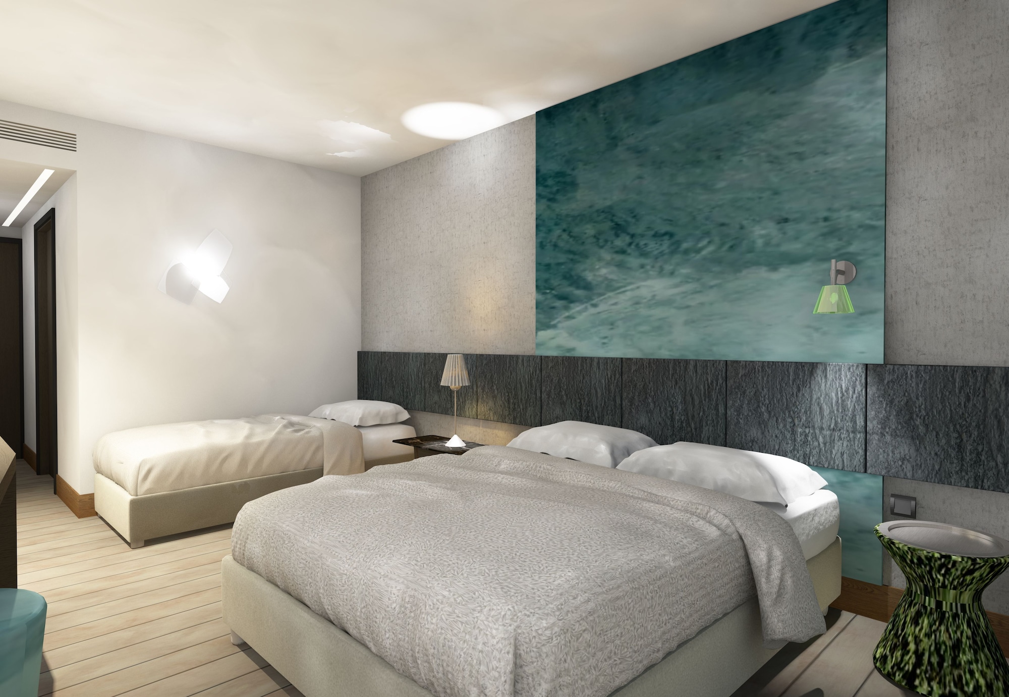 غرفة بسرير كوين وسرير فردي بإطلالة على البحر، DORETA BEACH RESORT 4/6