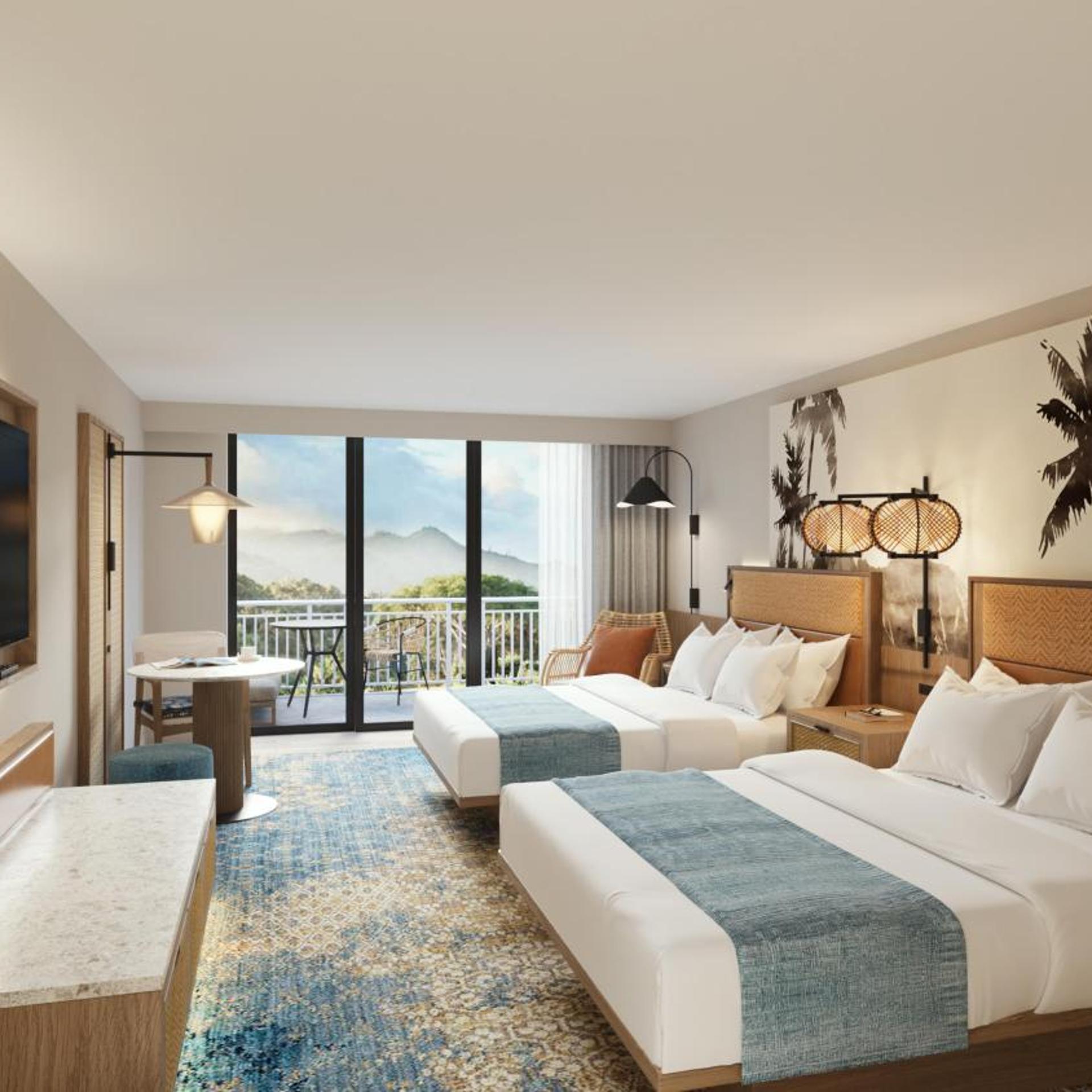 غرفة بسريرين كوين بإطلالة على البحر بشرفة، Hale Hokuala Kauai, Curio Collection By Hilton 1/4