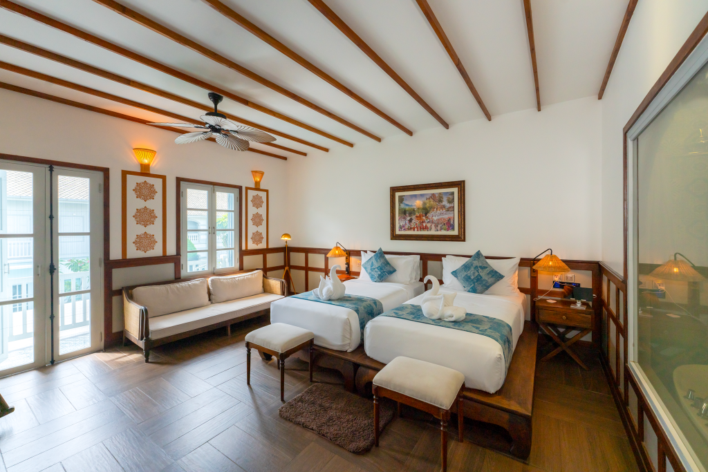 غرفة بسريرين منفصلين بإطلالة على المسبح، Mybanlao Hotel 4/10