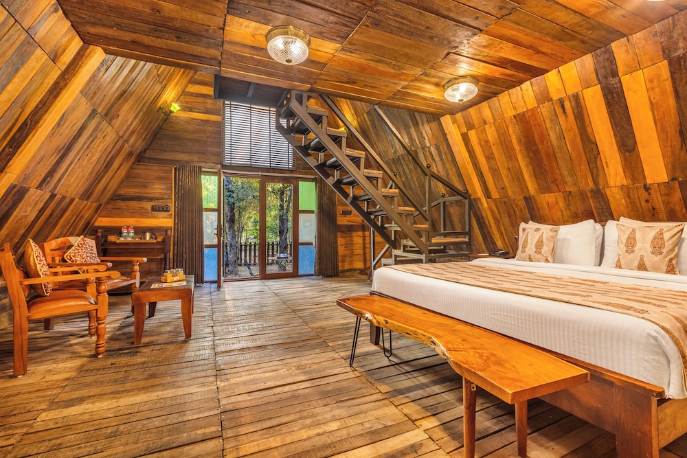 Wooden, Chalet, Queen Bed, Garden View