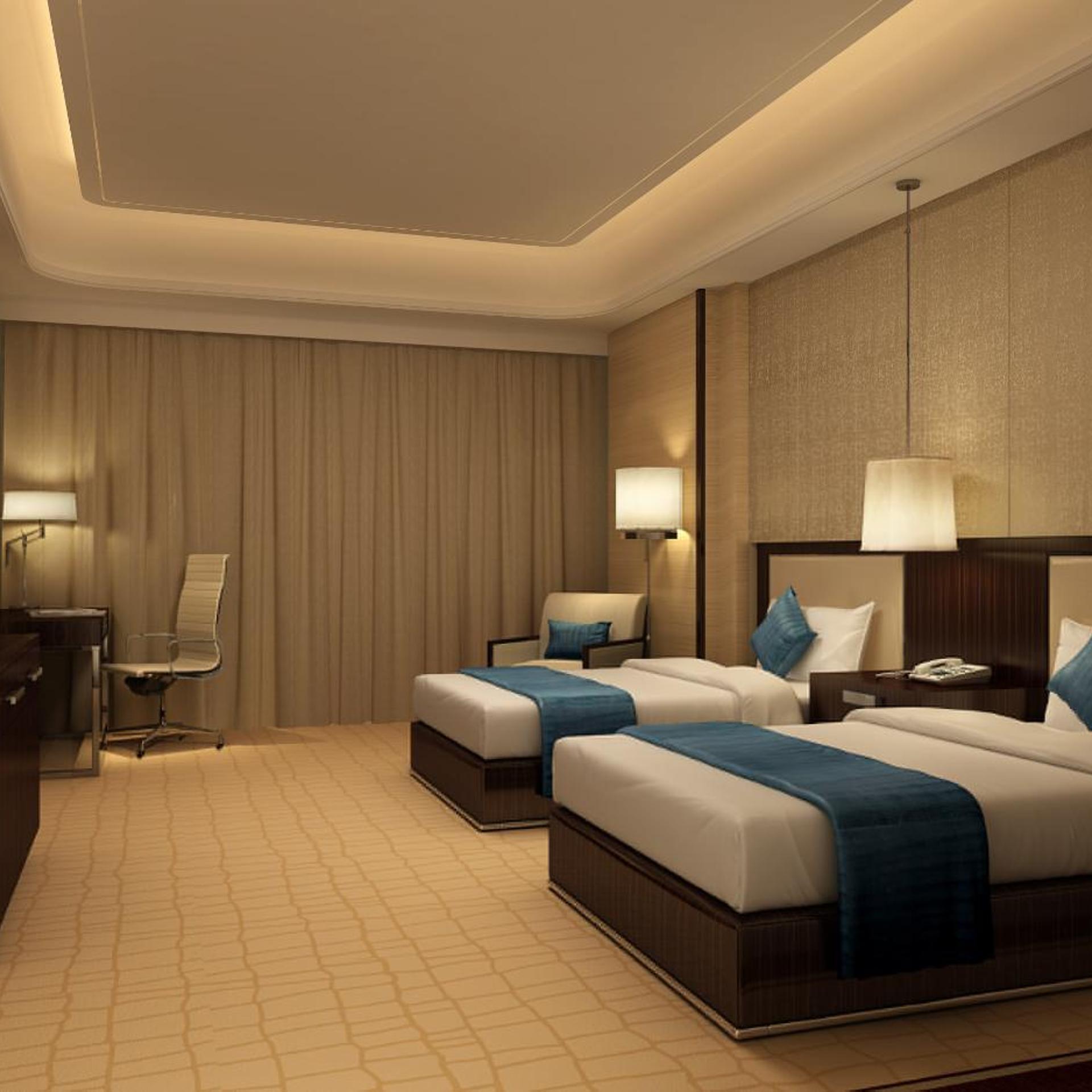 غرفة بسريرين منفصلين بإطلالة على الحديقة، Junluxe Hotel Guangzhou Zengcheng 2/4