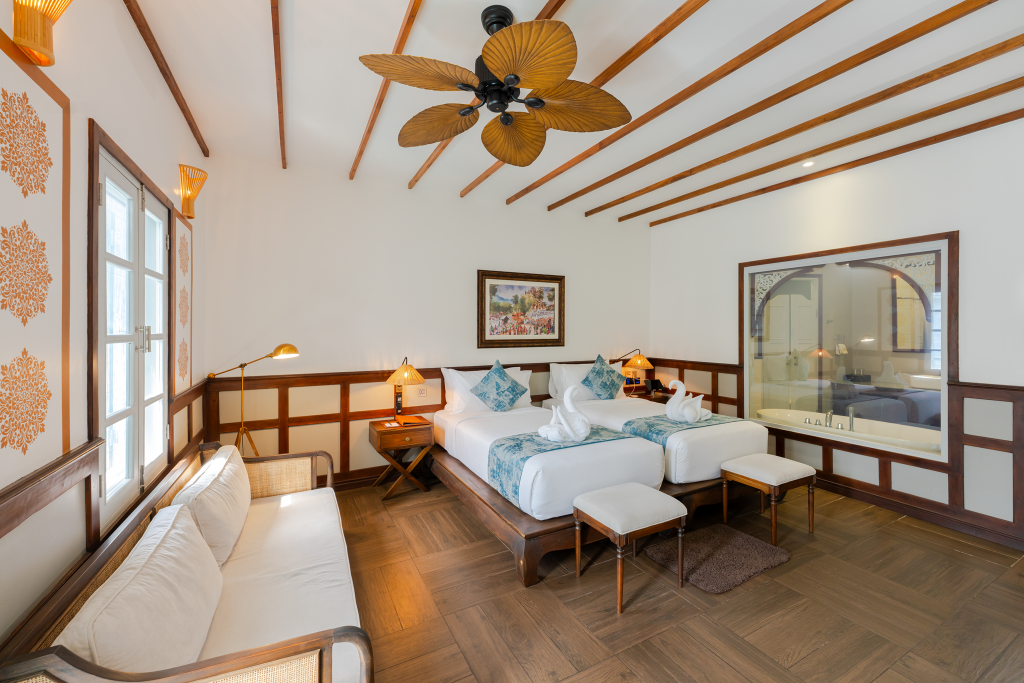 غرفة بسريرين منفصلين بإطلالة على المسبح، Mybanlao Hotel 7/10