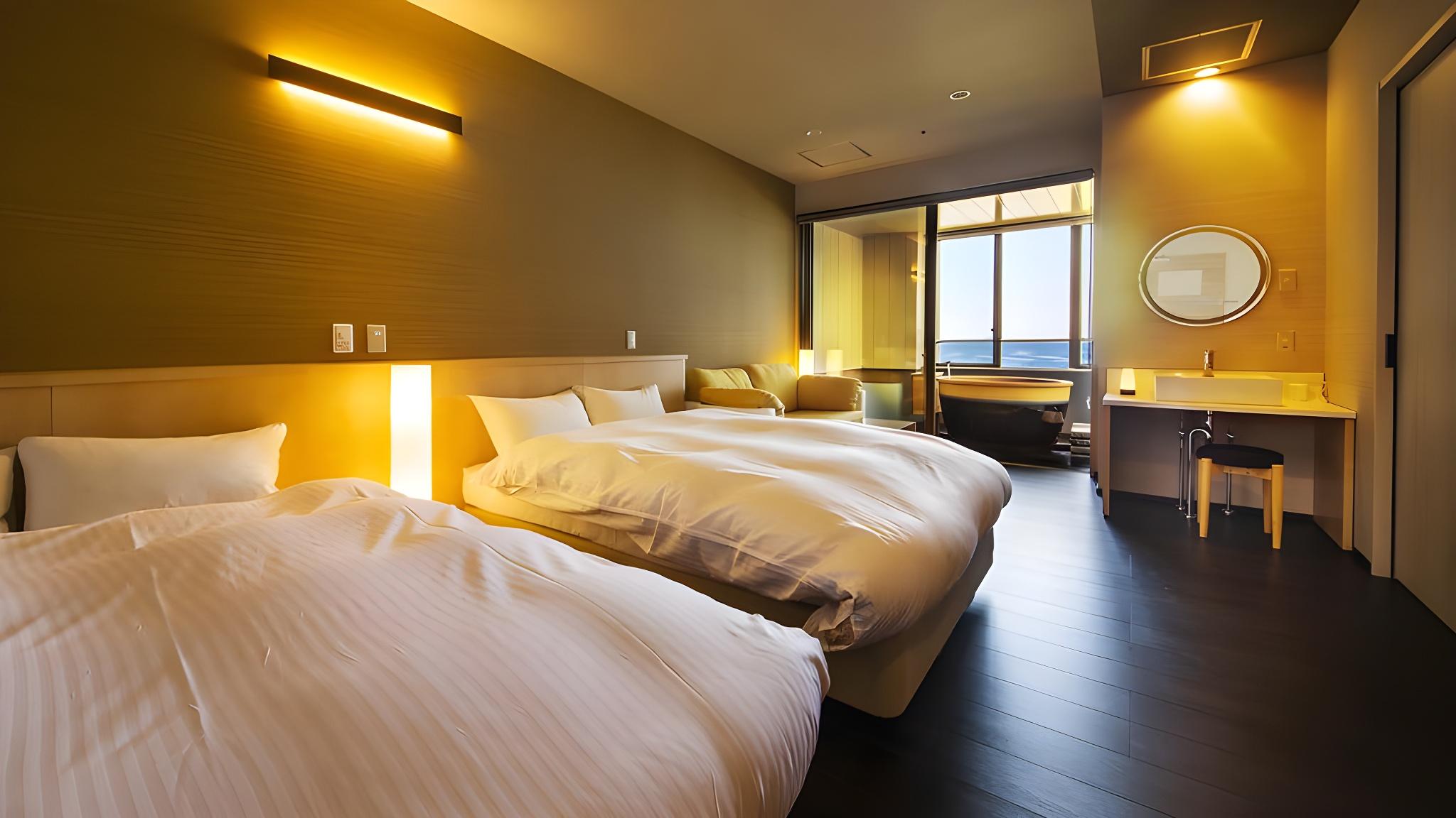 Room, Twin Beds, Semi Outdoor Bath