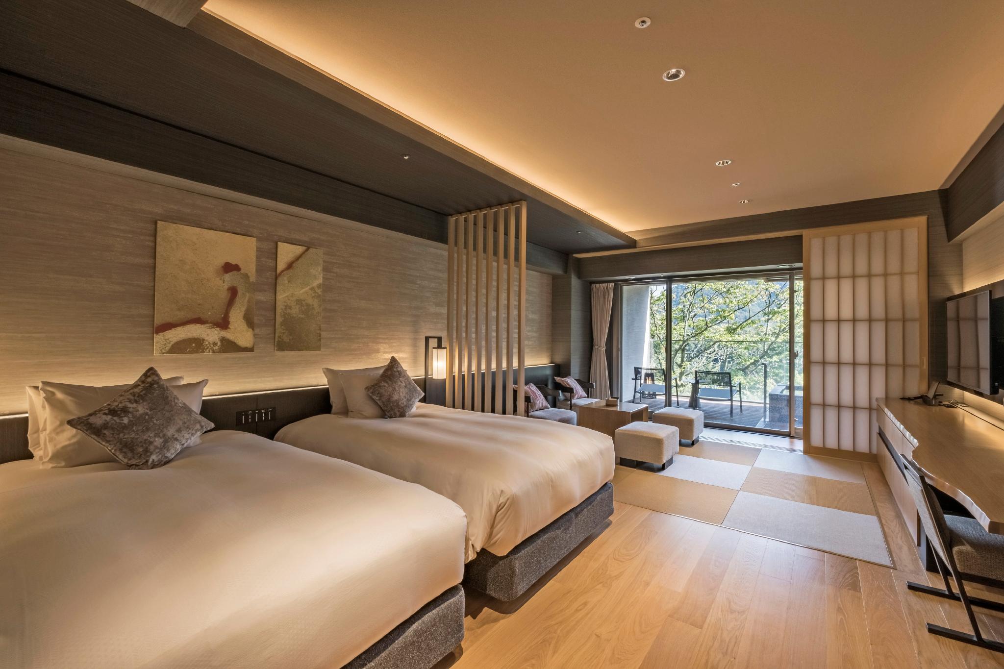 Semi Room, Deluxe, 2 Semi Double Beds, 2 Futon Beds, Outdoor Bath, West Wing