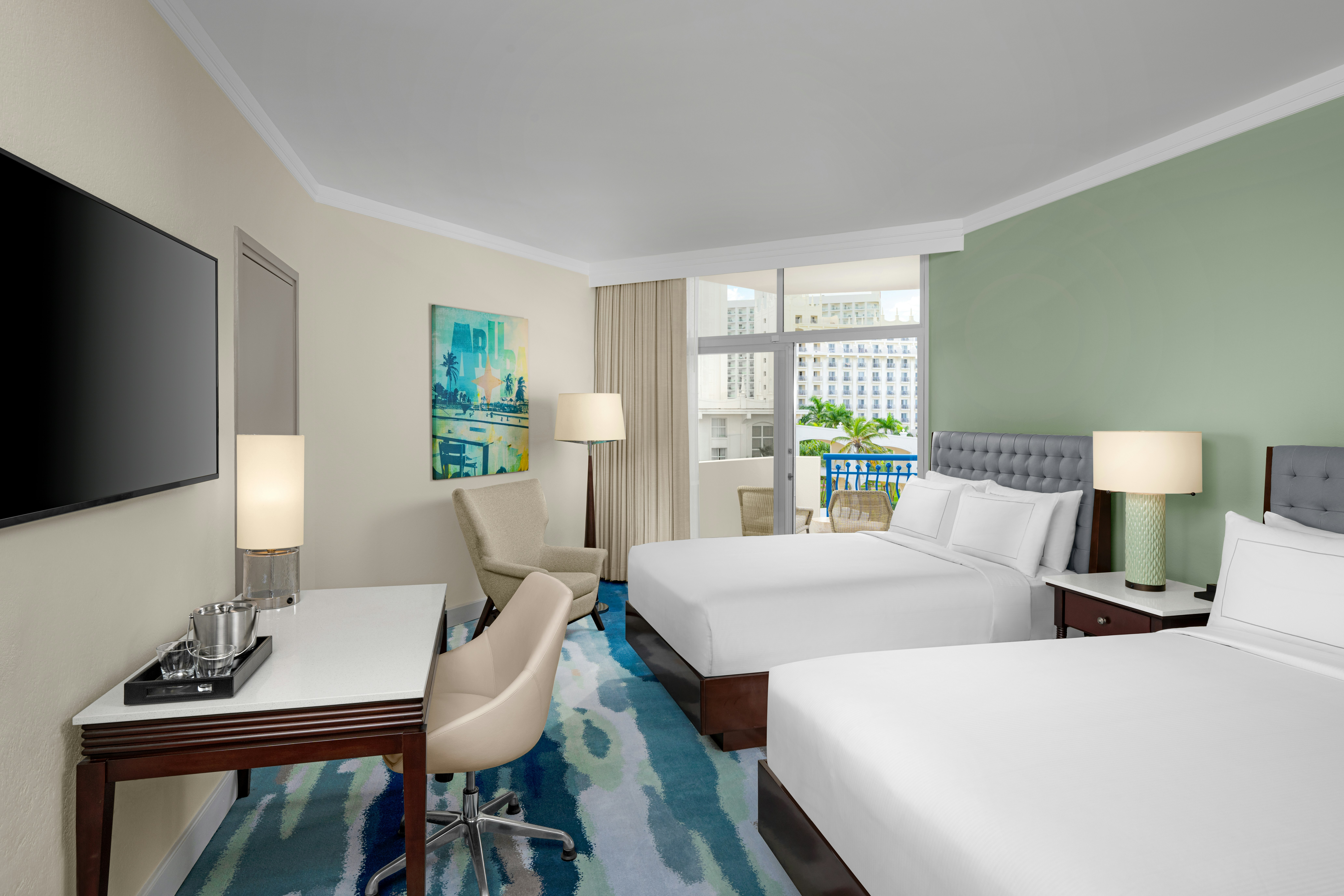 Room, 2 Double Beds, Partial View, Curacao Tower