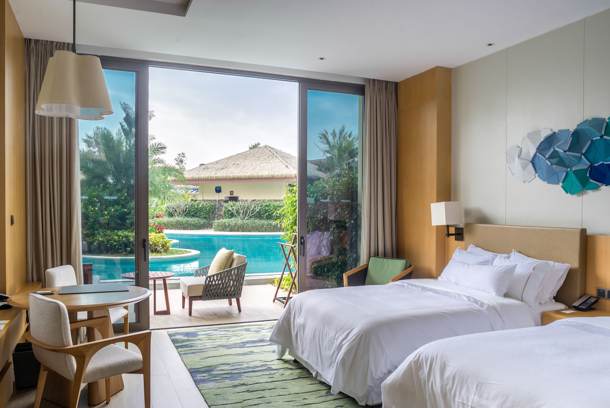room, 2 double beds, pool access