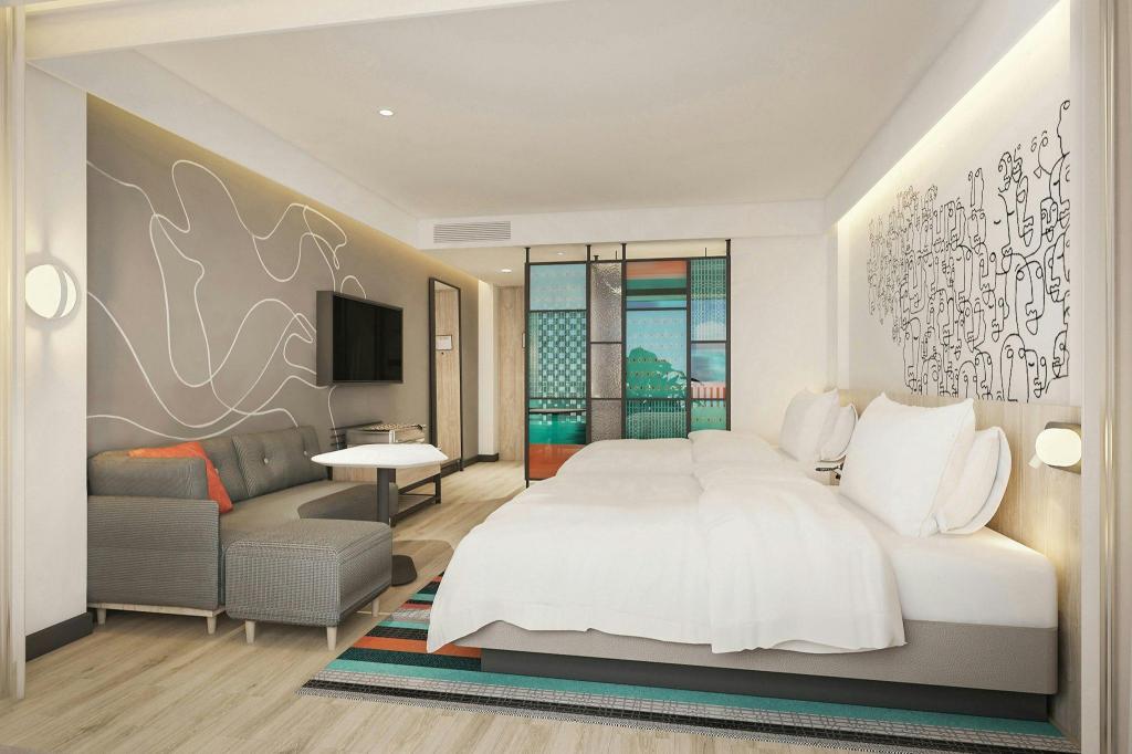 Aloft, Guest Room, 2 Double Beds, Pool View, Balcony, High Floor