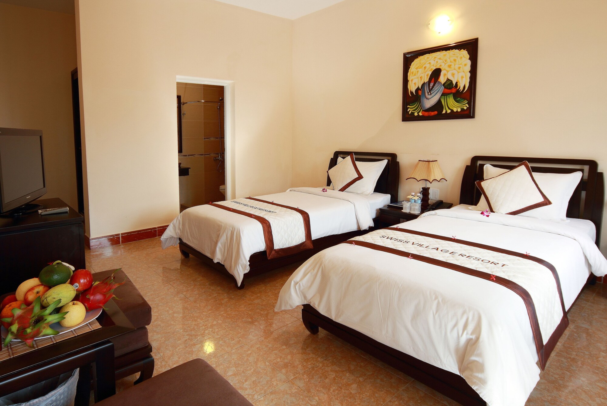غرفة ديلوكس بسريرين منفصلين بإطلالة على الحديقة، Le Aqua Resort & Spa Phan Thiet 6/8