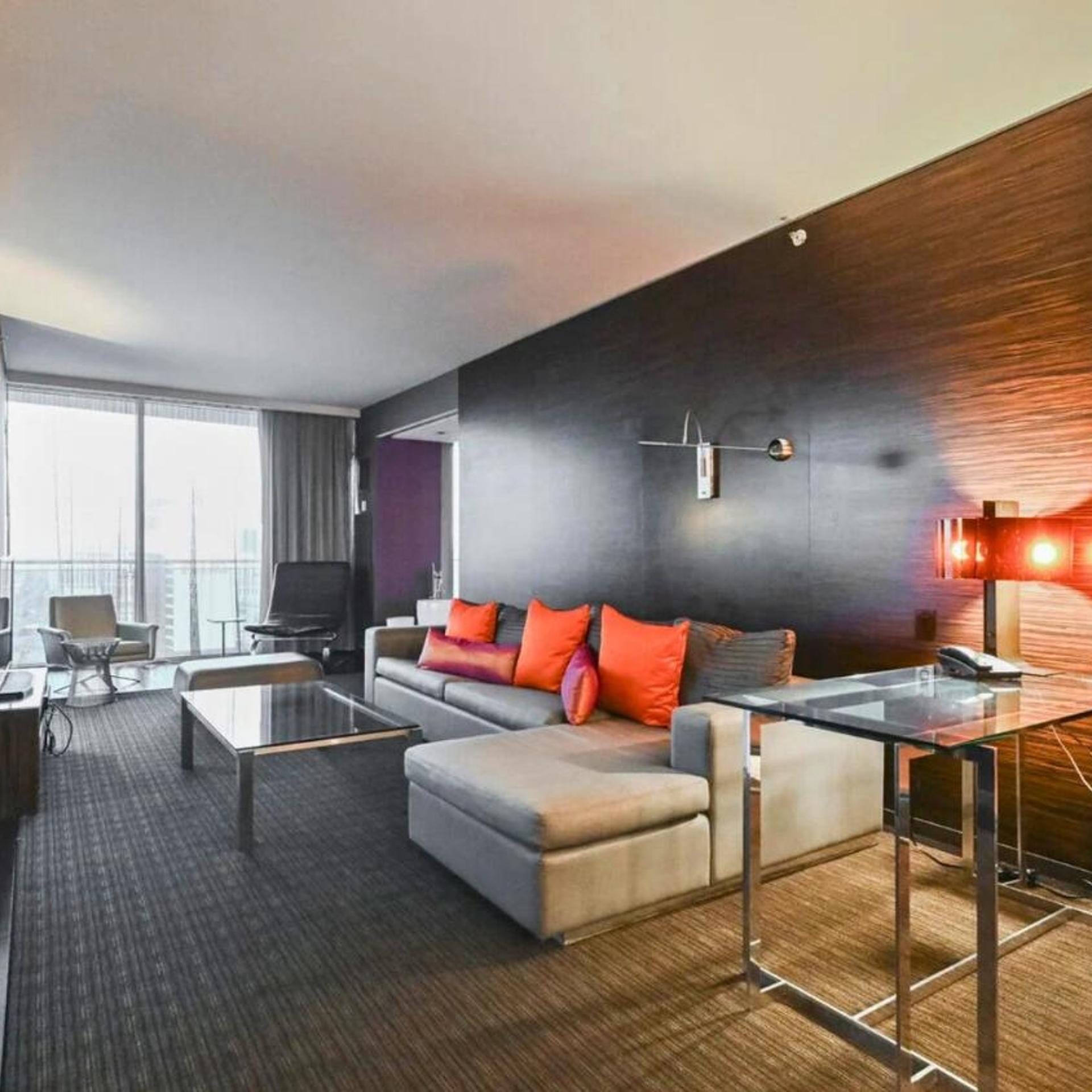 1 Bedroom Balcony Collection Living Room & Jet Tub Bath - StripSuite Palms Place Hotel 19/31