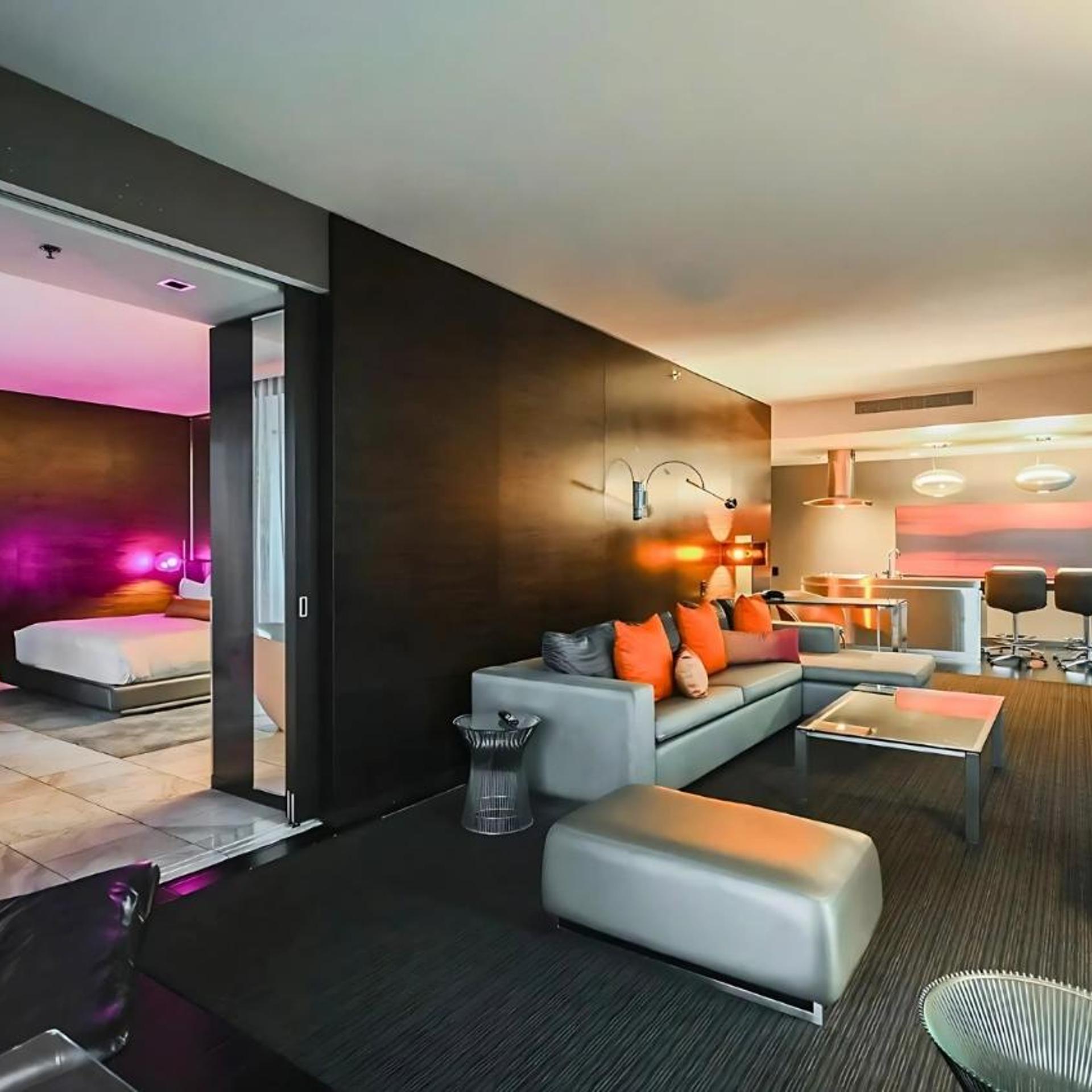 1 Bedroom Balcony Collection Living Room & Jet Tub Bath - StripSuite Palms Place Hotel 13/31