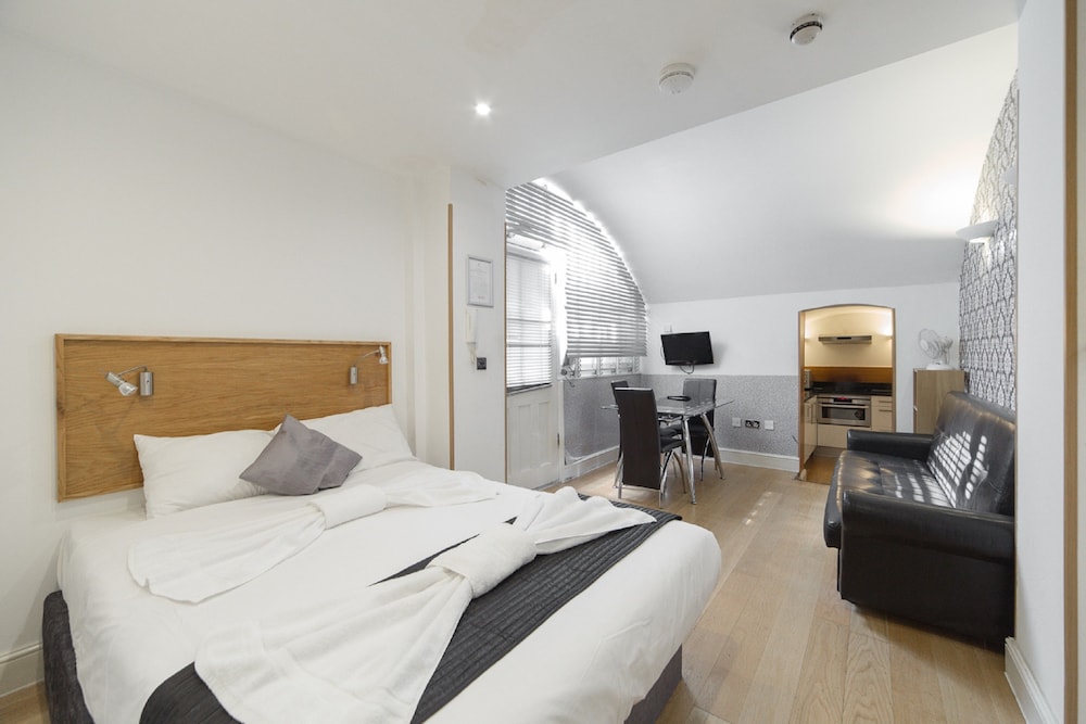 Deluxe, Studio, Double Bed, Sofa, Kitchen