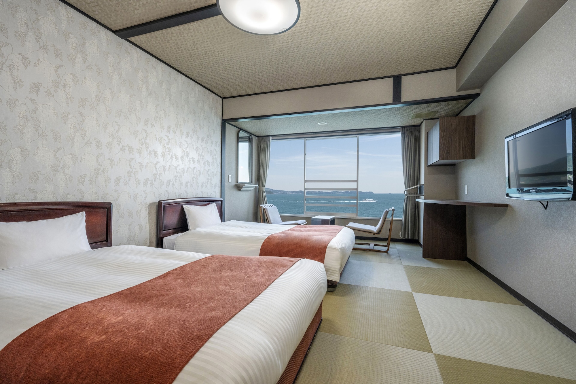 Japanese, Ocean, Twin Beds