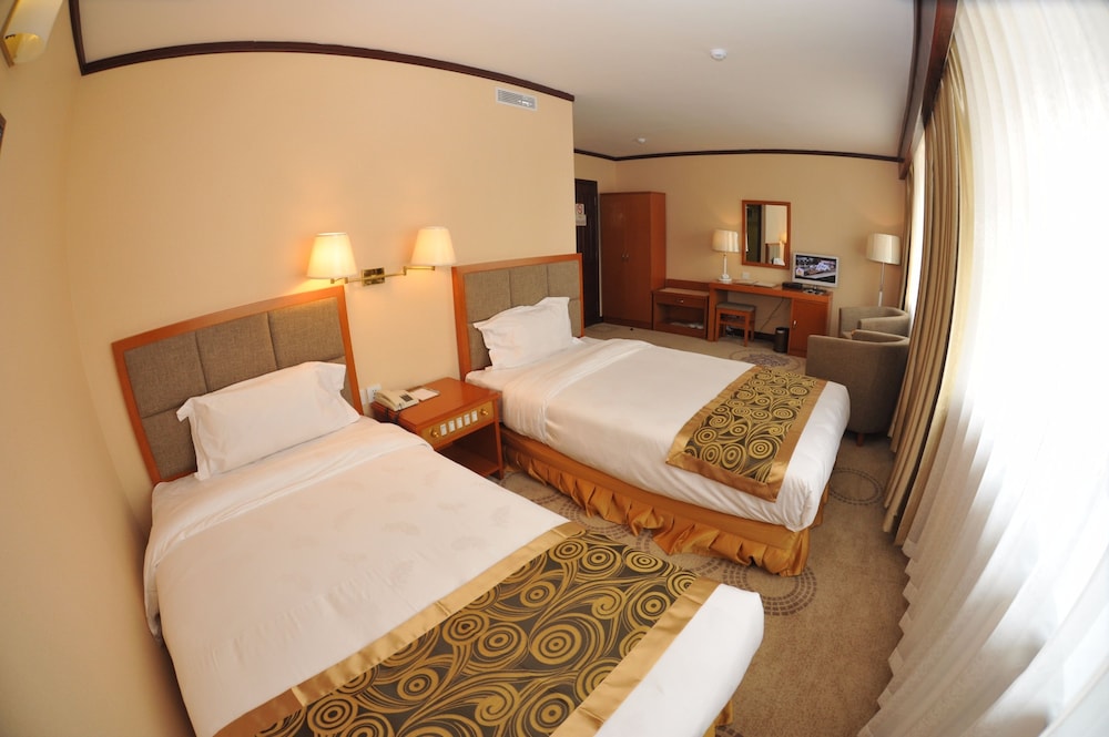 غرفة قياسية بسريرين منفصلين بإطلالة على المدينة