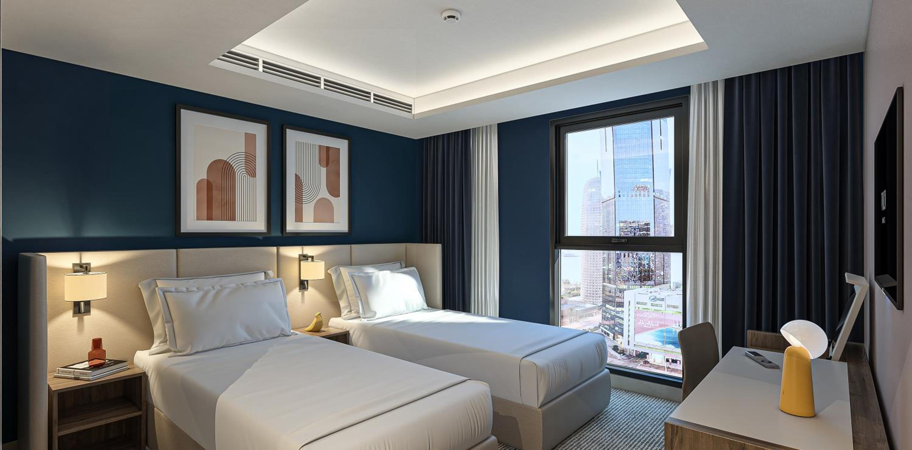 جناح بسرير كينج وسريرين منفصلين بإطلالة على المدينة بغرفتي نوم، Voco Doha West Bay Suites 3/5