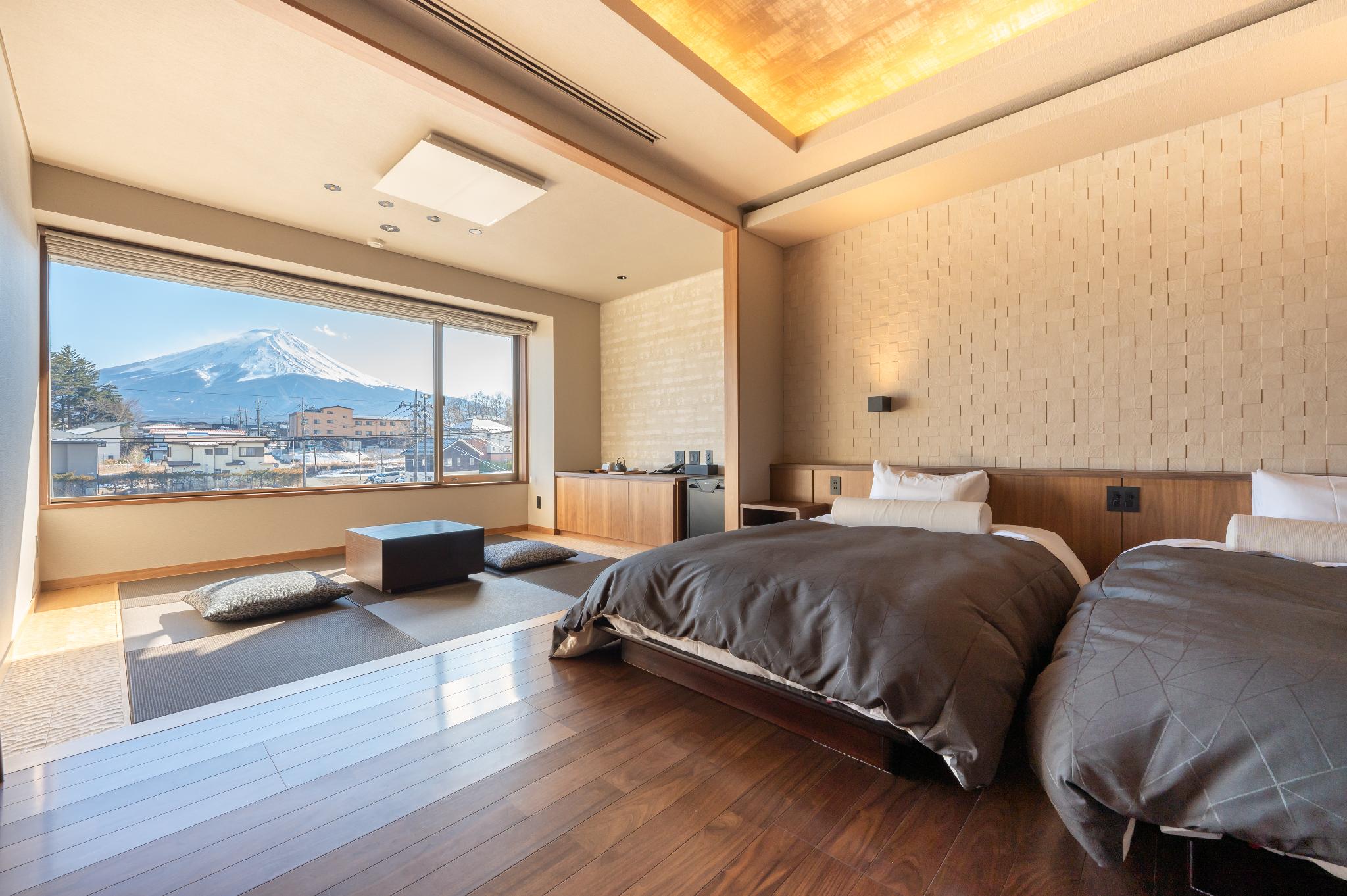 Japanese Western, 2 Semi Double Beds, Mountain Side, Side Futon Bed, Bathtub