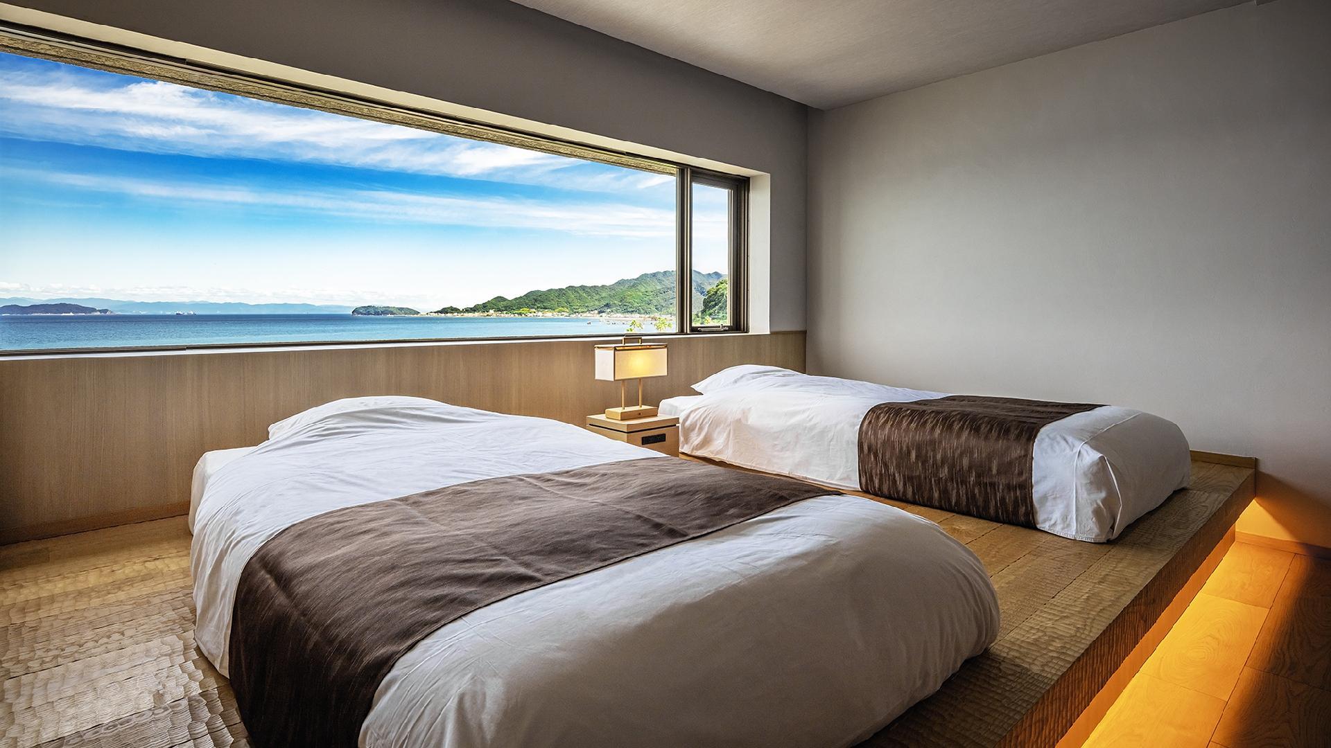 Interior, Japanese, Twin Beds, Ocean View, Indoor Hot Spring Bath