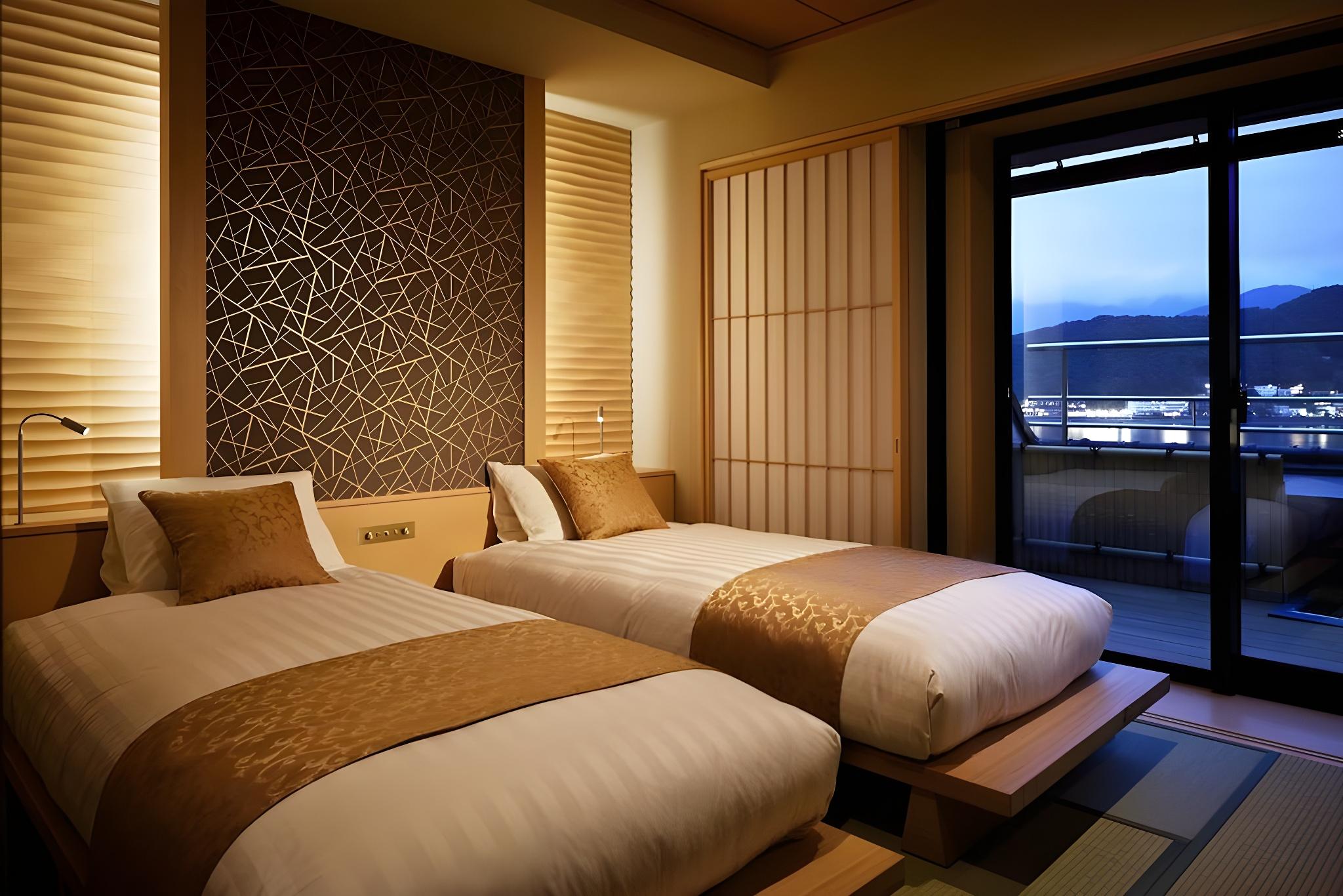 Japanese Western, Deluxe, 2 Double Beds, Lake View, Outdoor Bath