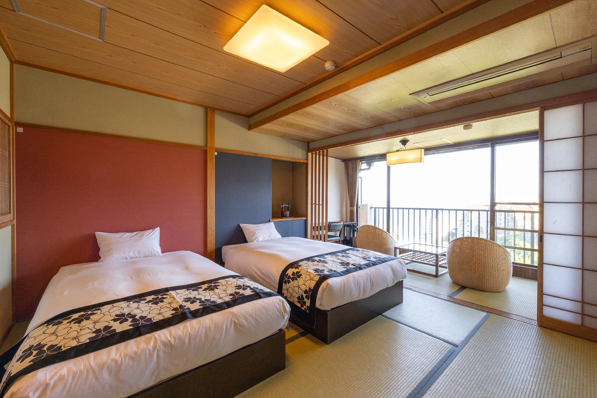 Japanese, Twin Beds, Outdoor Bath