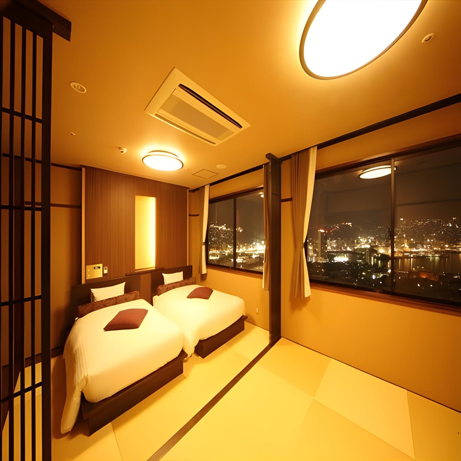 Japanese Western, Twin Beds, Ocean View, Night View