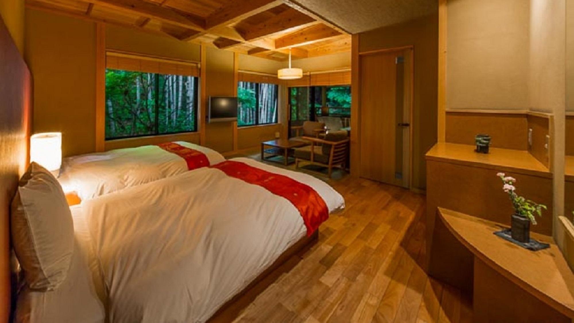 Semi Room, Japanese, Modern, Premium, Villa, Twin Beds, River View