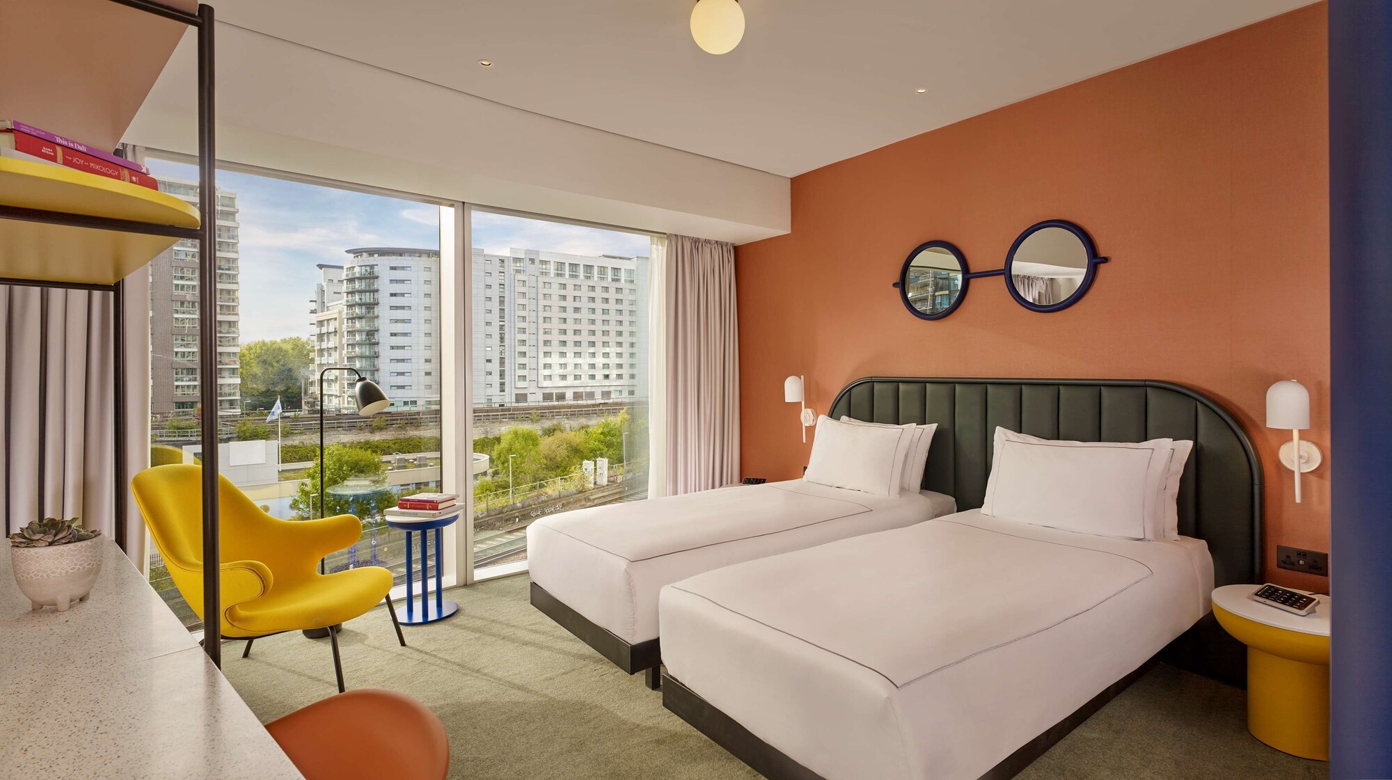 Art, Twin Beds, Skyline View