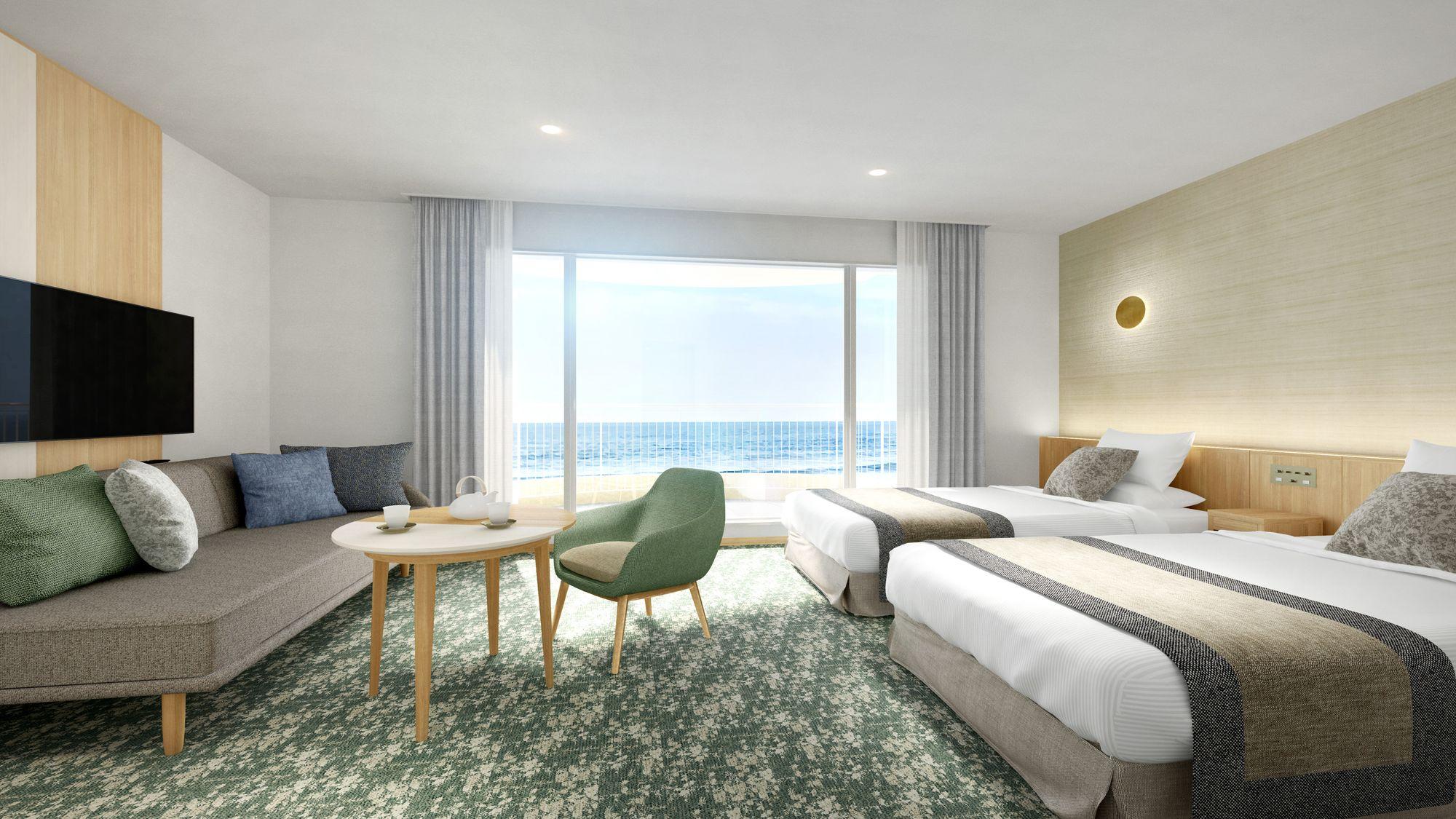 Renovated, Standard, Twin Beds, Ocean View, Bathtub