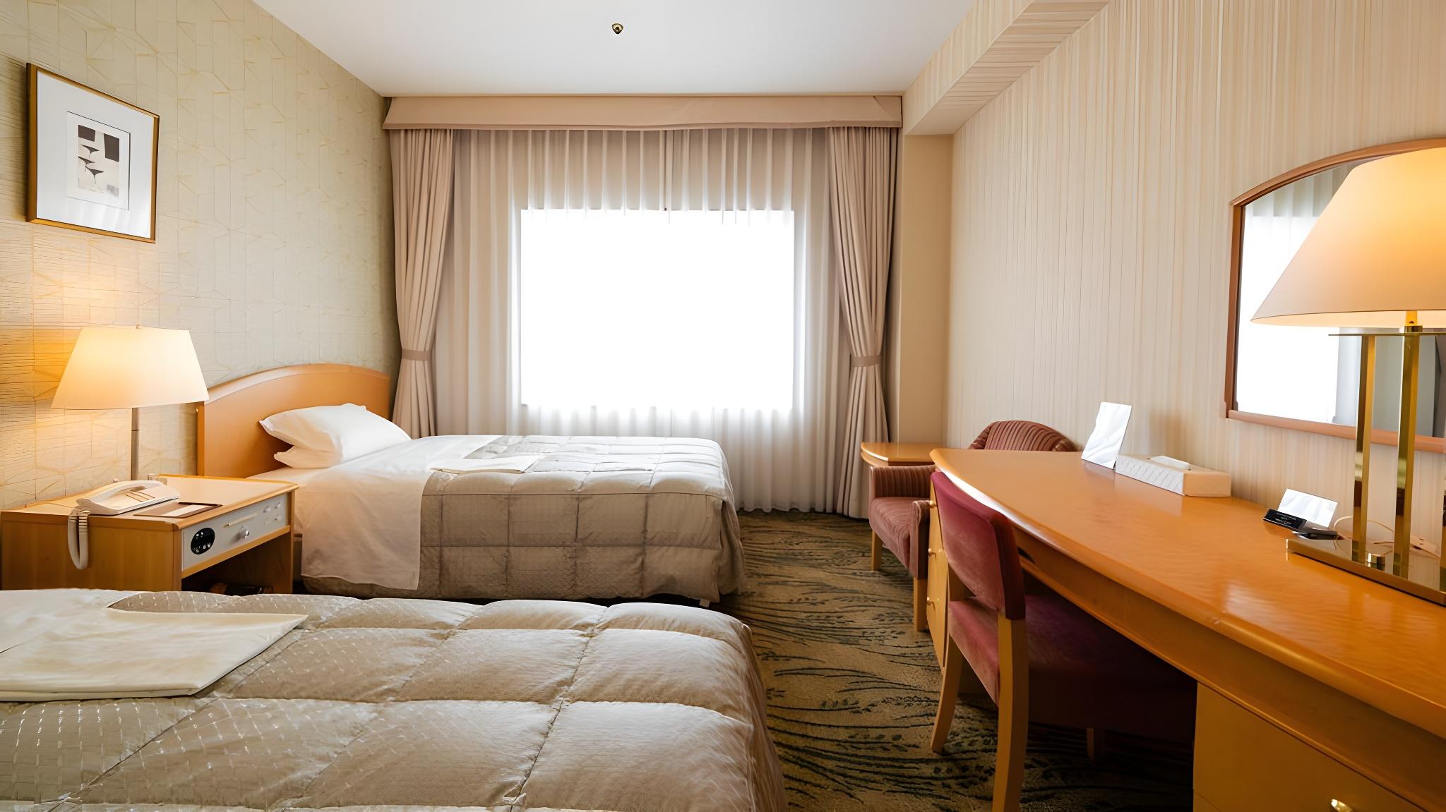غرفة اقتصادية بسريرين منفصلين بإطلالة على المدينة في المبنى الرئيسي