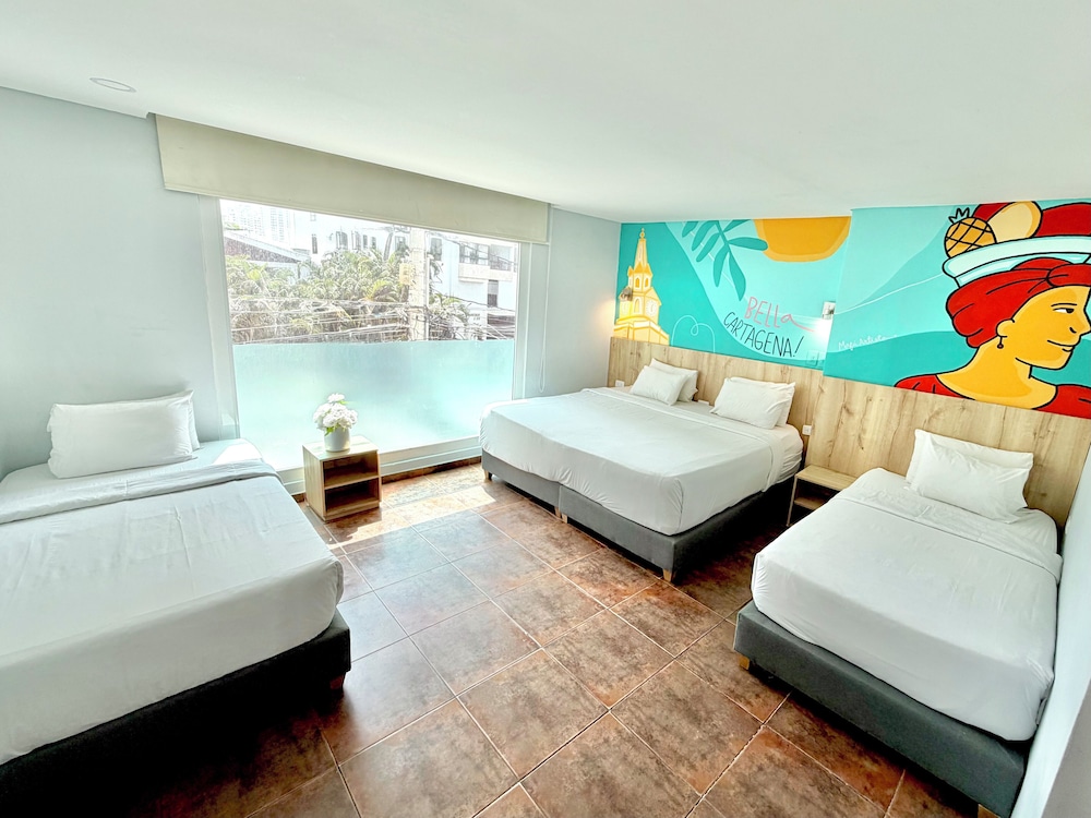 غرفة قياسية رباعية بسريرين كوين بإطلالة على المدينة، Hotel Caribbean Cartagena 9/10