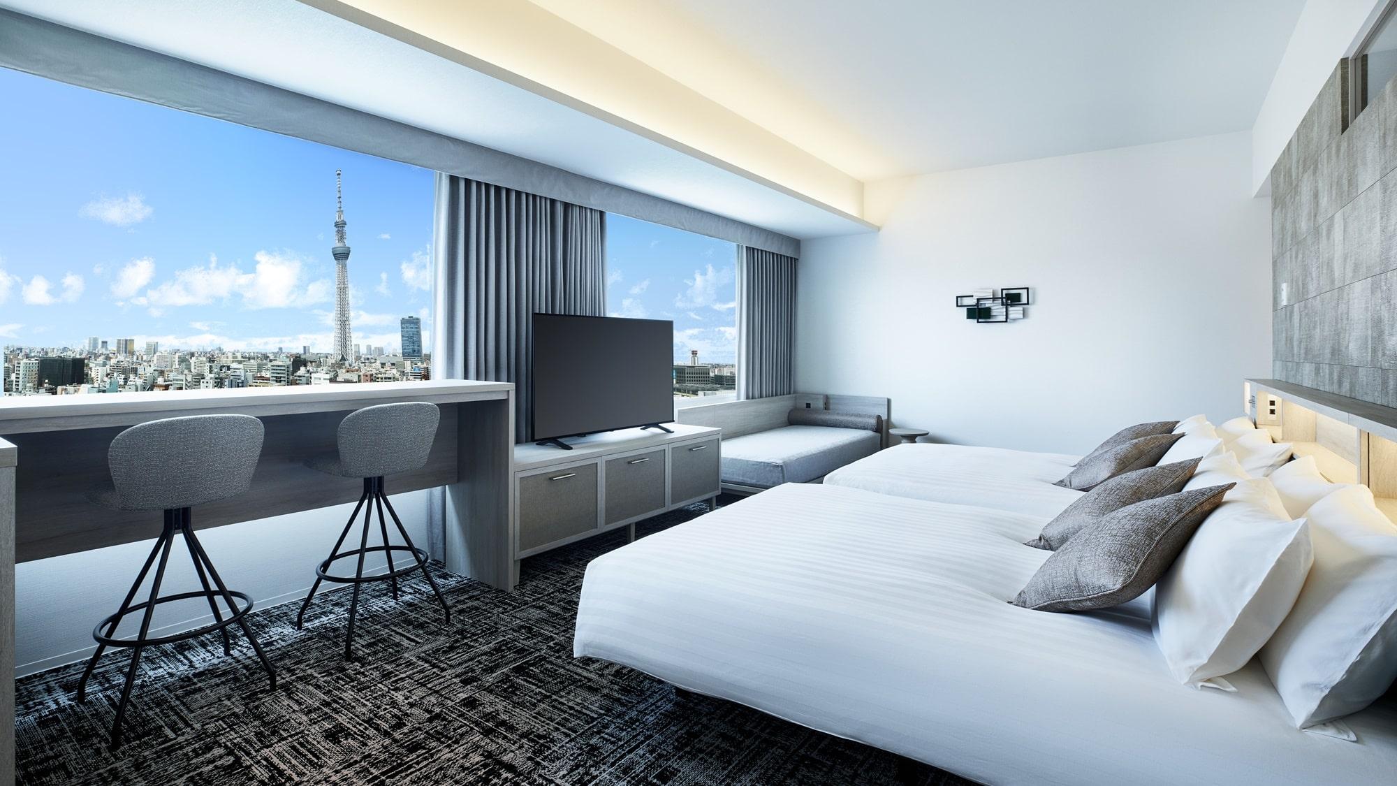 Deluxe, 2 Double Beds, Tower View, Sofa, Premium Floor