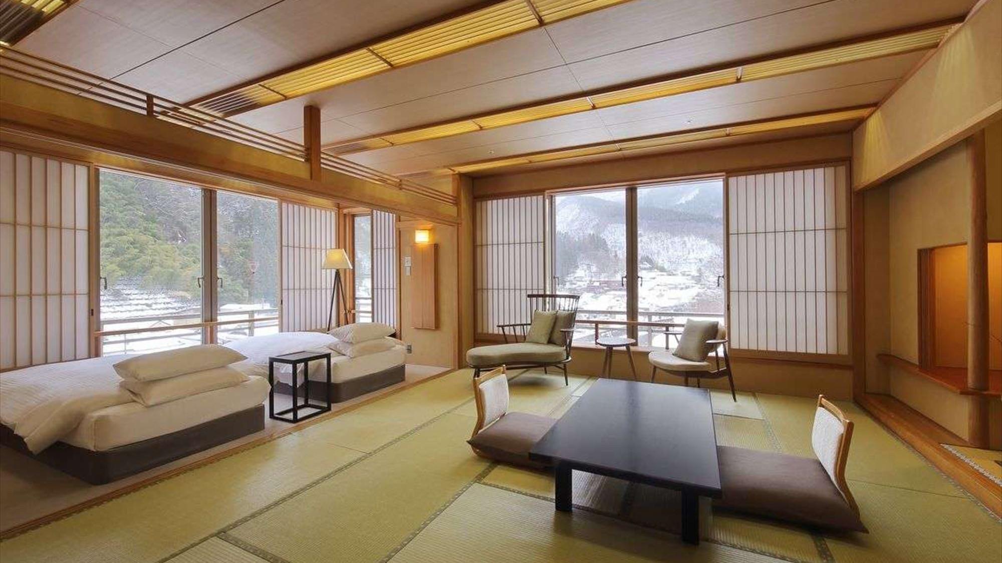Japanese, Modern, Twin Beds, Outdoor Bath