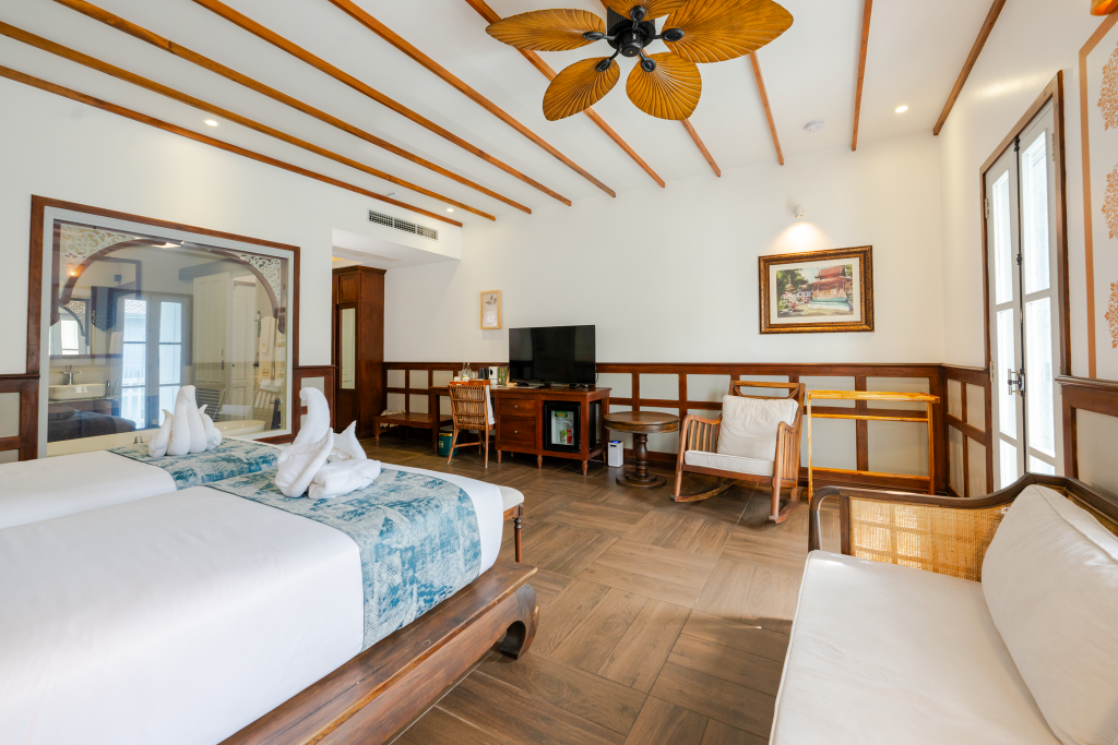 غرفة بسريرين منفصلين بإطلالة على المسبح، Mybanlao Hotel 5/10