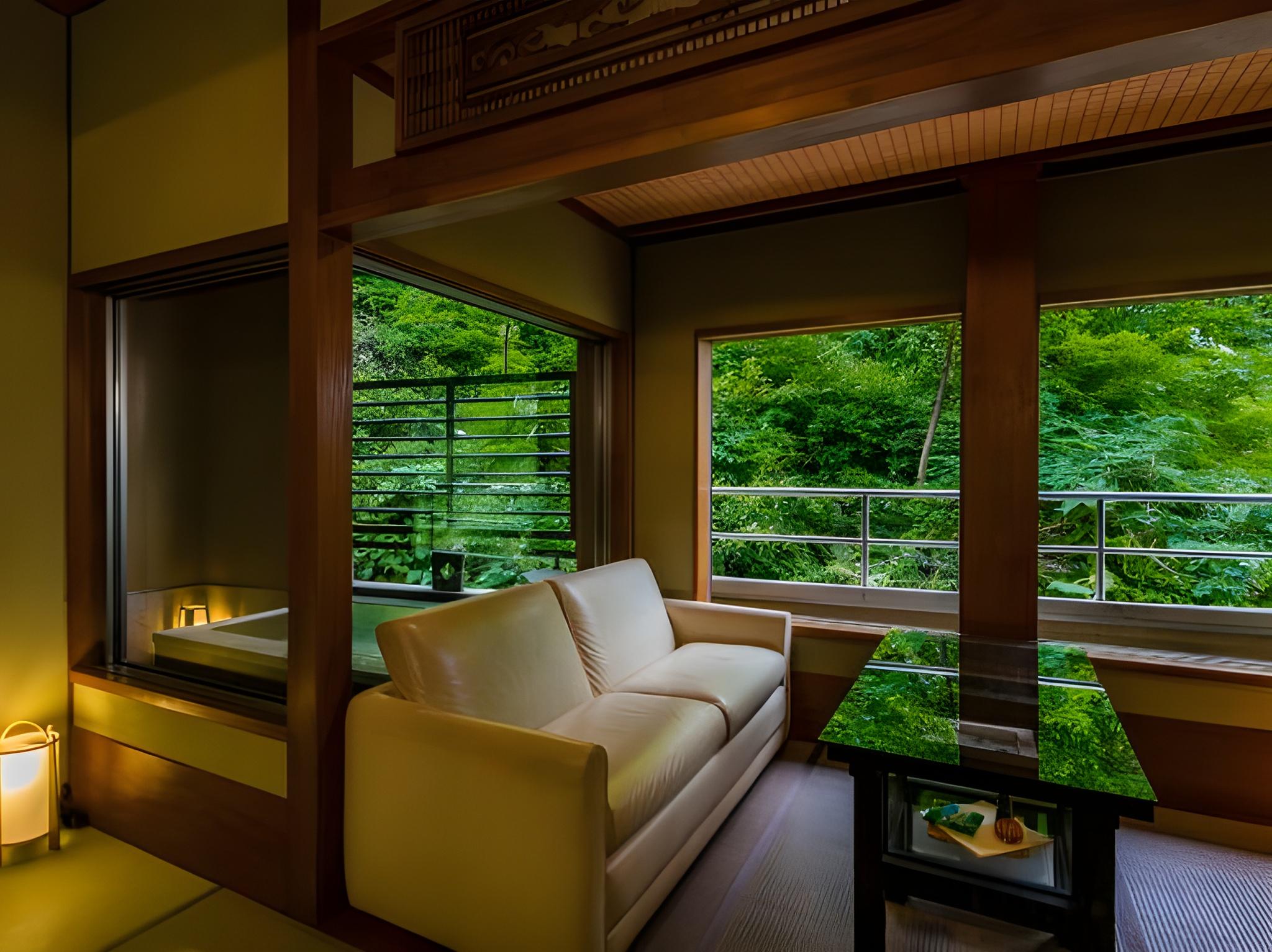 Japanese, 5 Futon Beds, Outdoor Bath