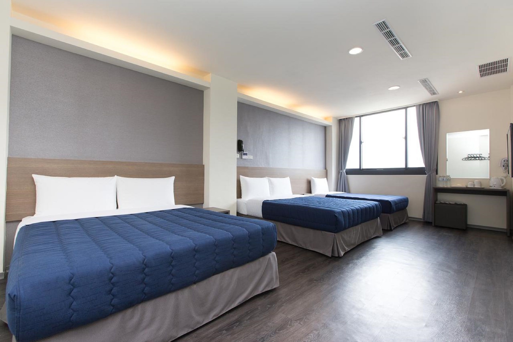 Room, 1 Single and 2 Double Beds