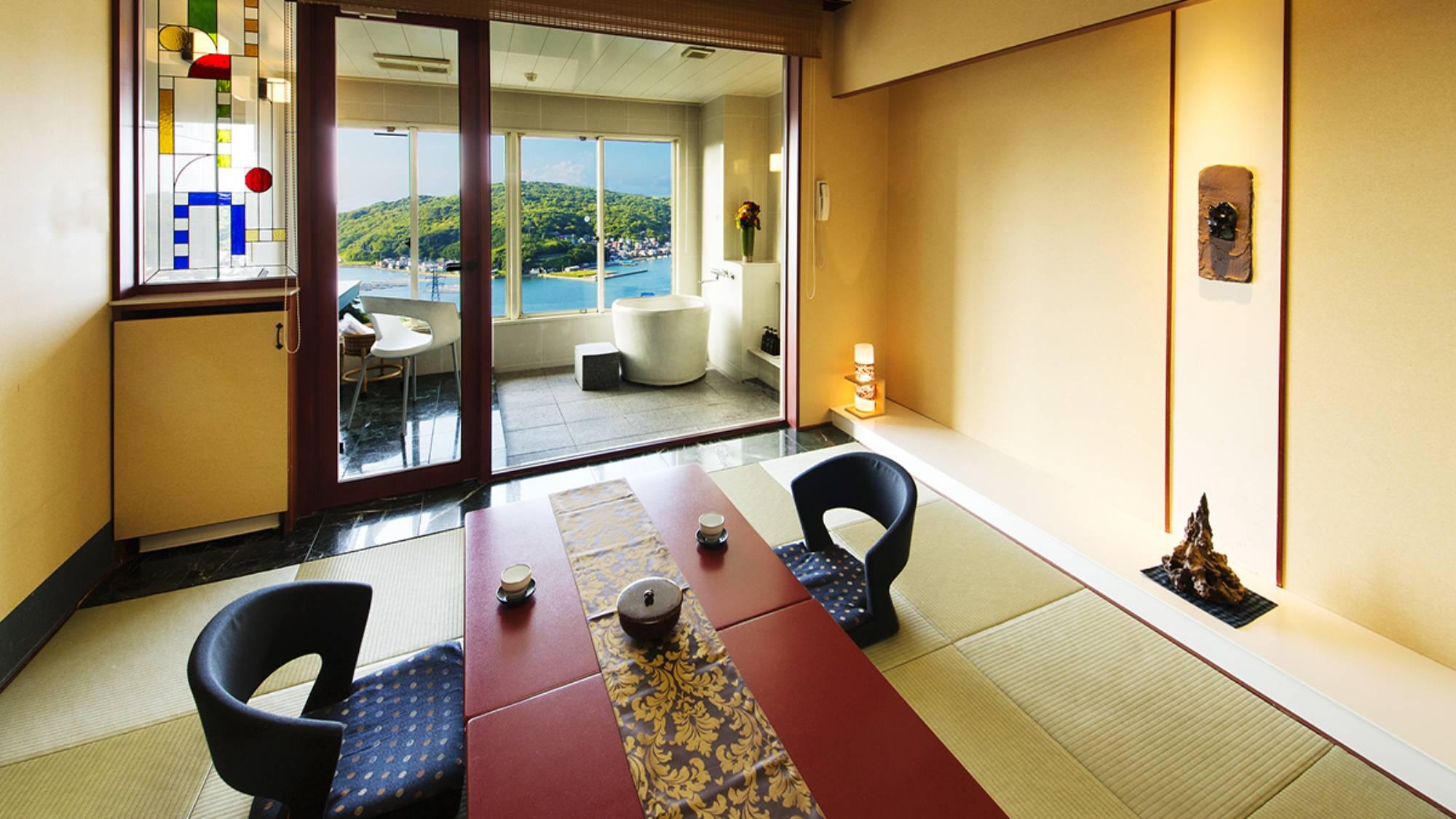 Japanese, Side Ocean View, Bath and Shower
