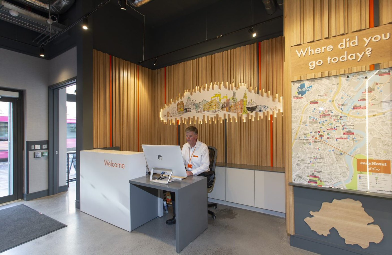 Lobby at easyHotel Belfast, BELFAST