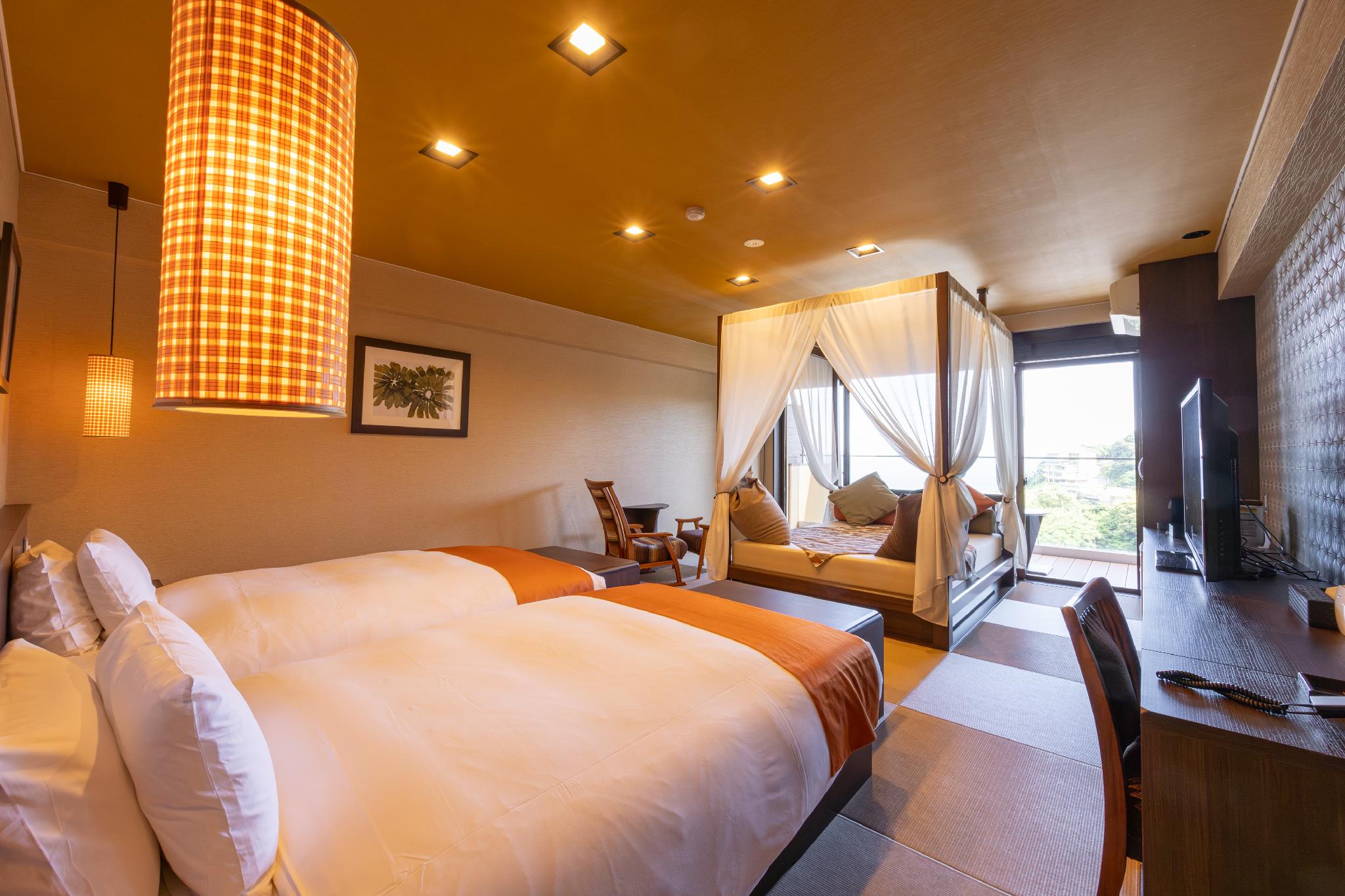 Semi Room, Japanese, Modern, 2 Semi Double Beds