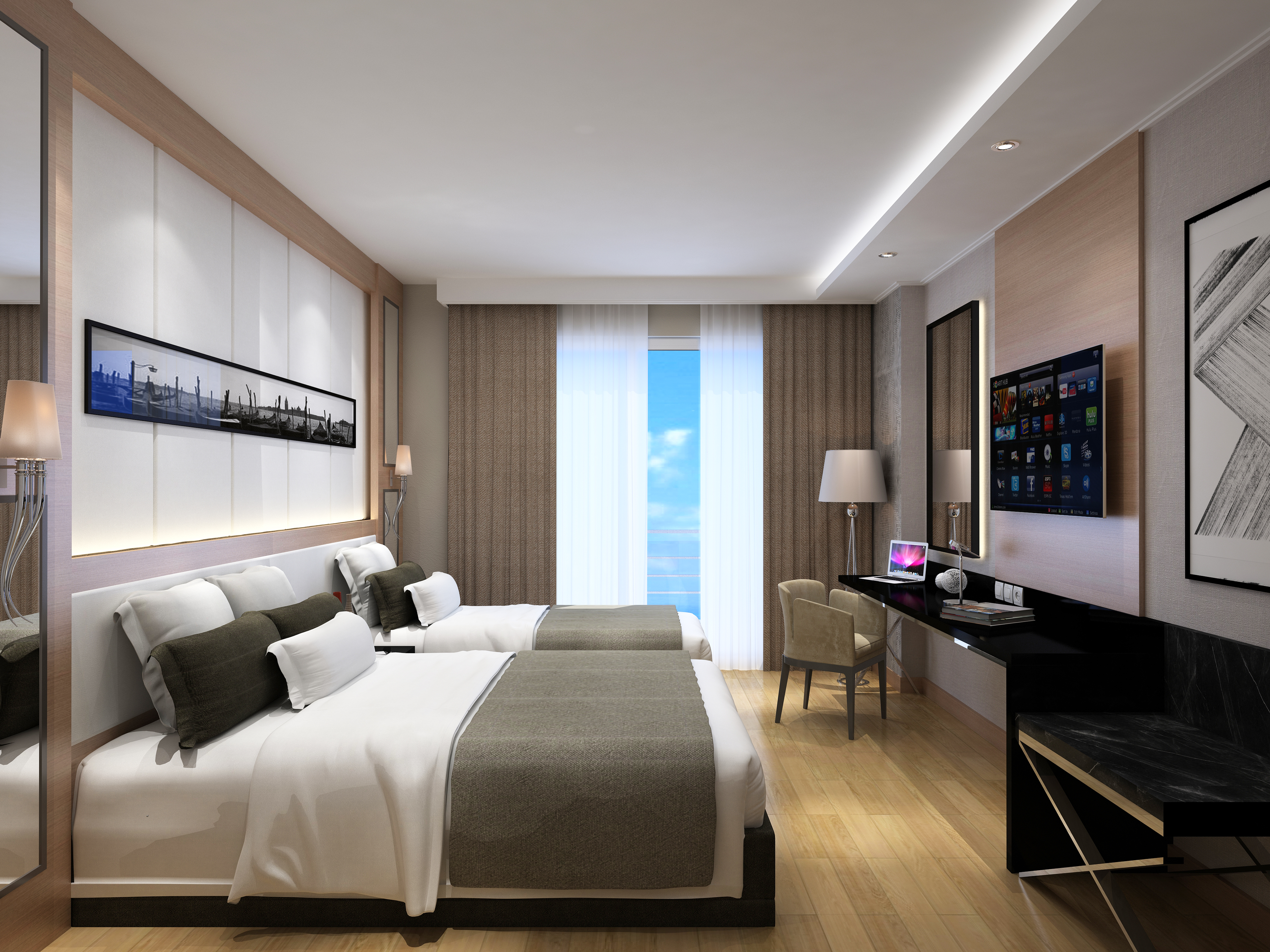 Room, Single, Double Bed, Pool View