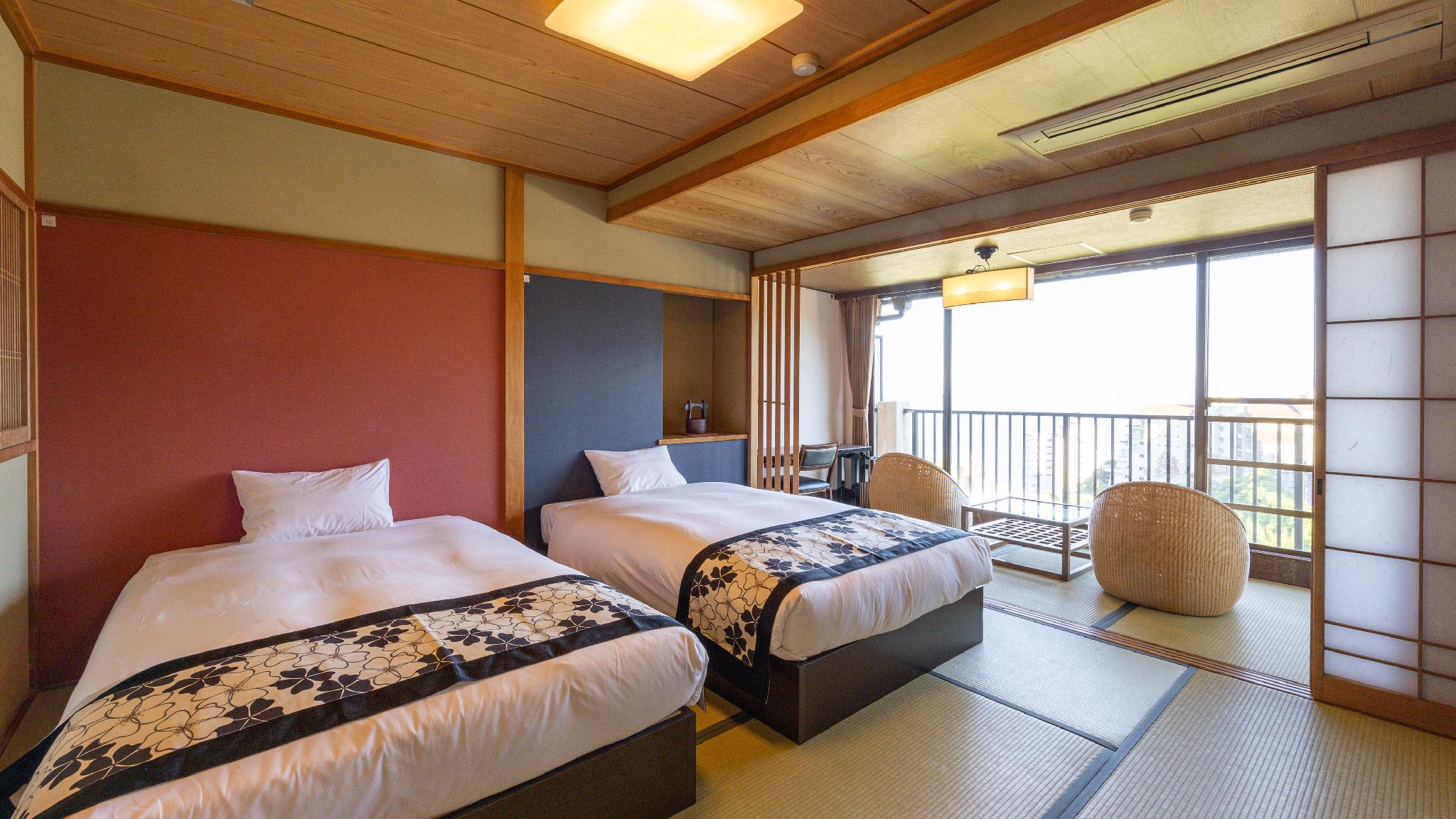 Japanese, Aqua, Twin Beds, Ocean View, Outdoor Bath