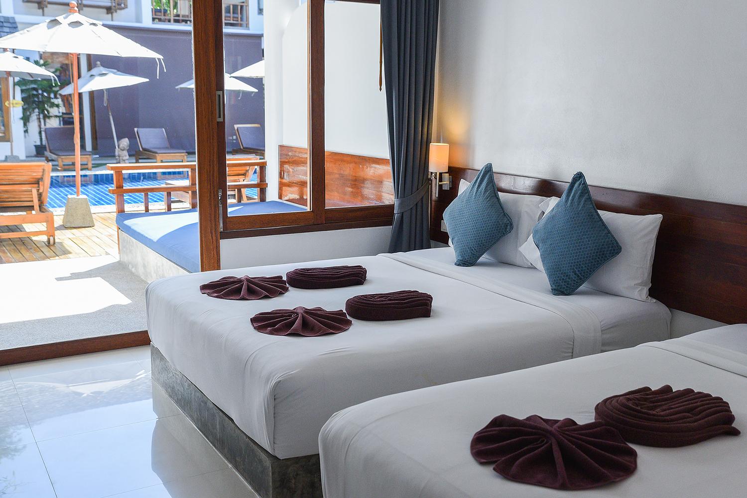 Room, 1 Double and 1 Single Bed, Pool Side, Ground Floor
