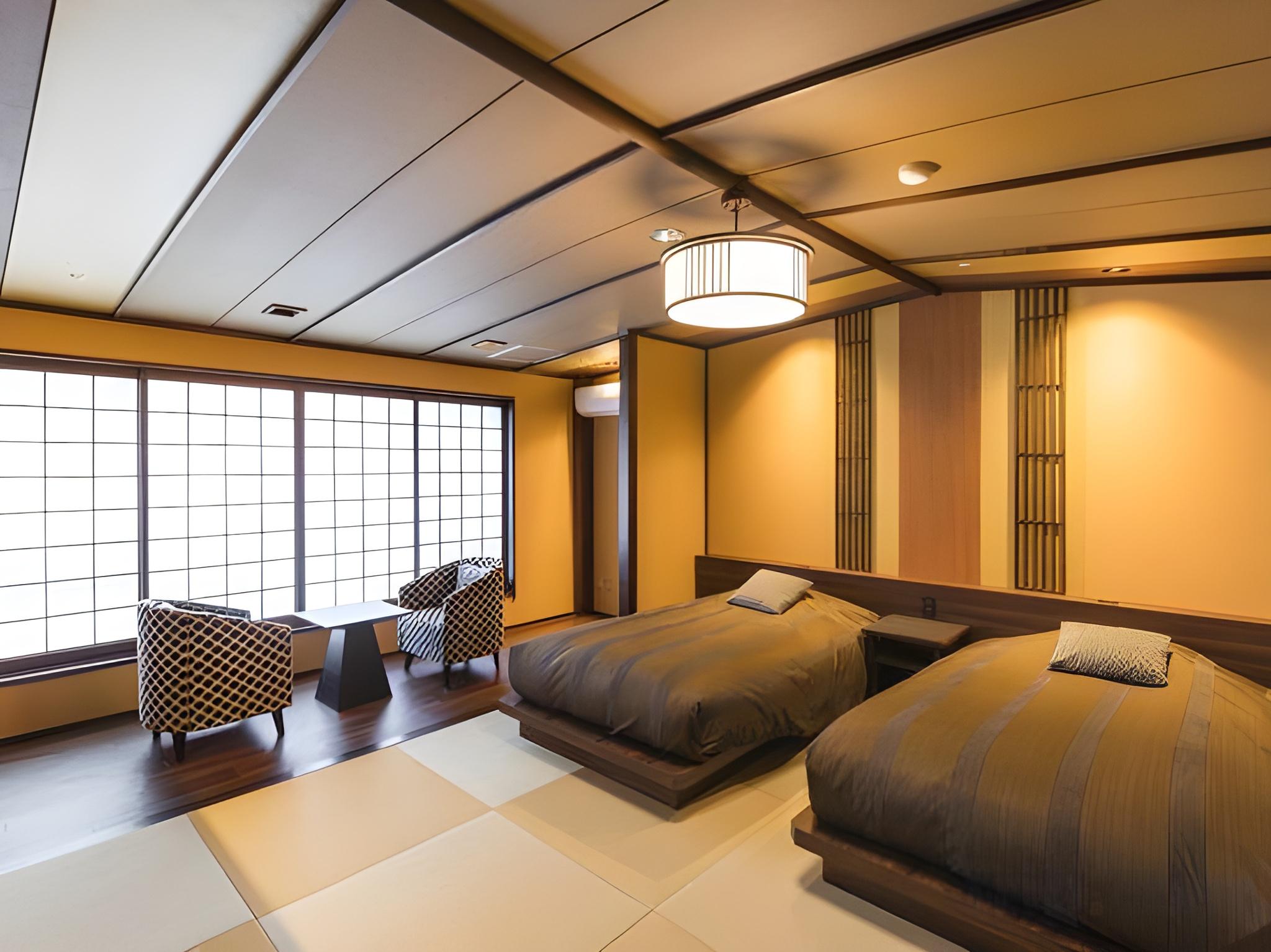 Japanese, Modern, Twin Beds, West Wing