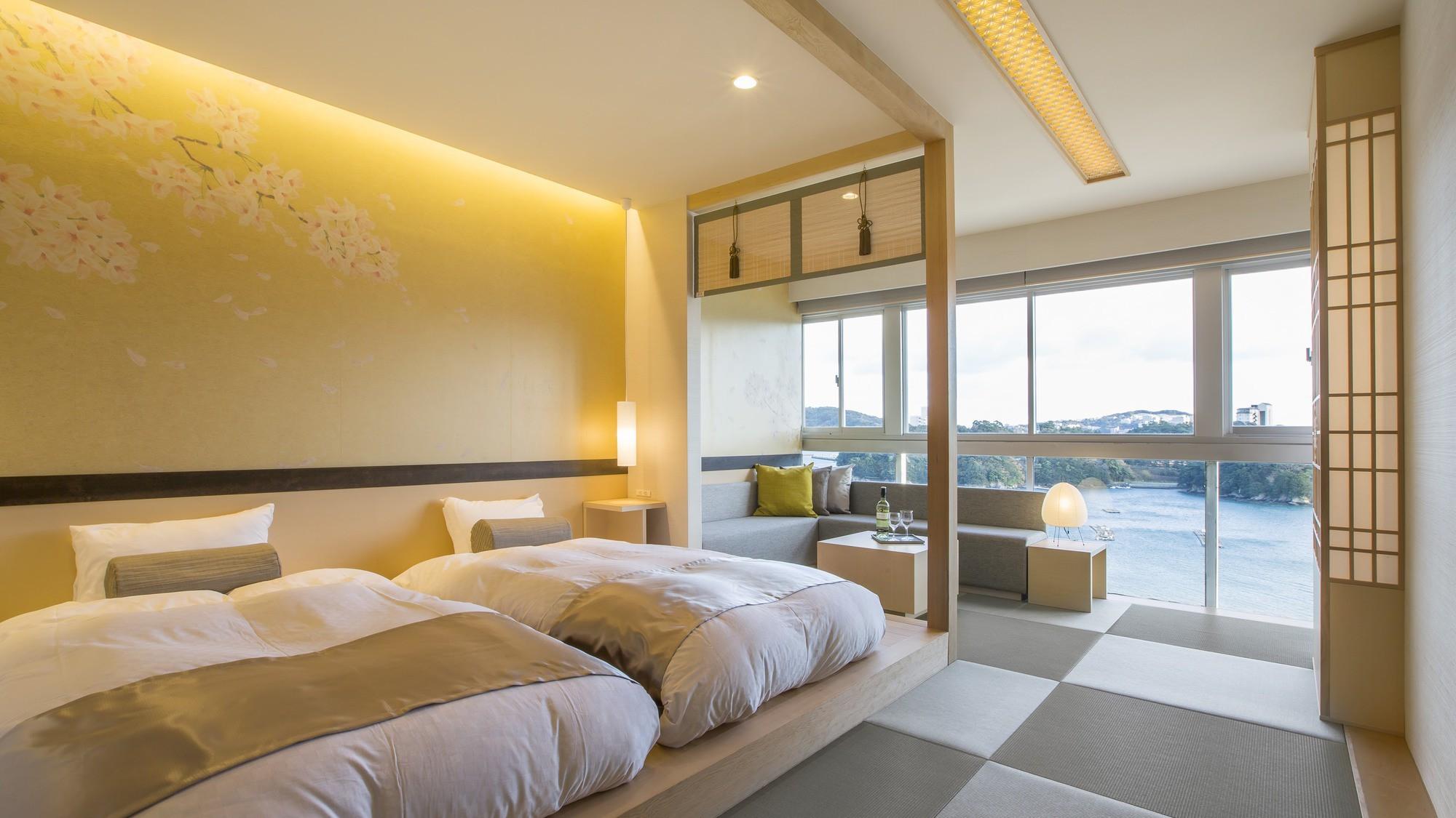 Japanese, Sakura, Comfort, Twin Beds, Ocean View