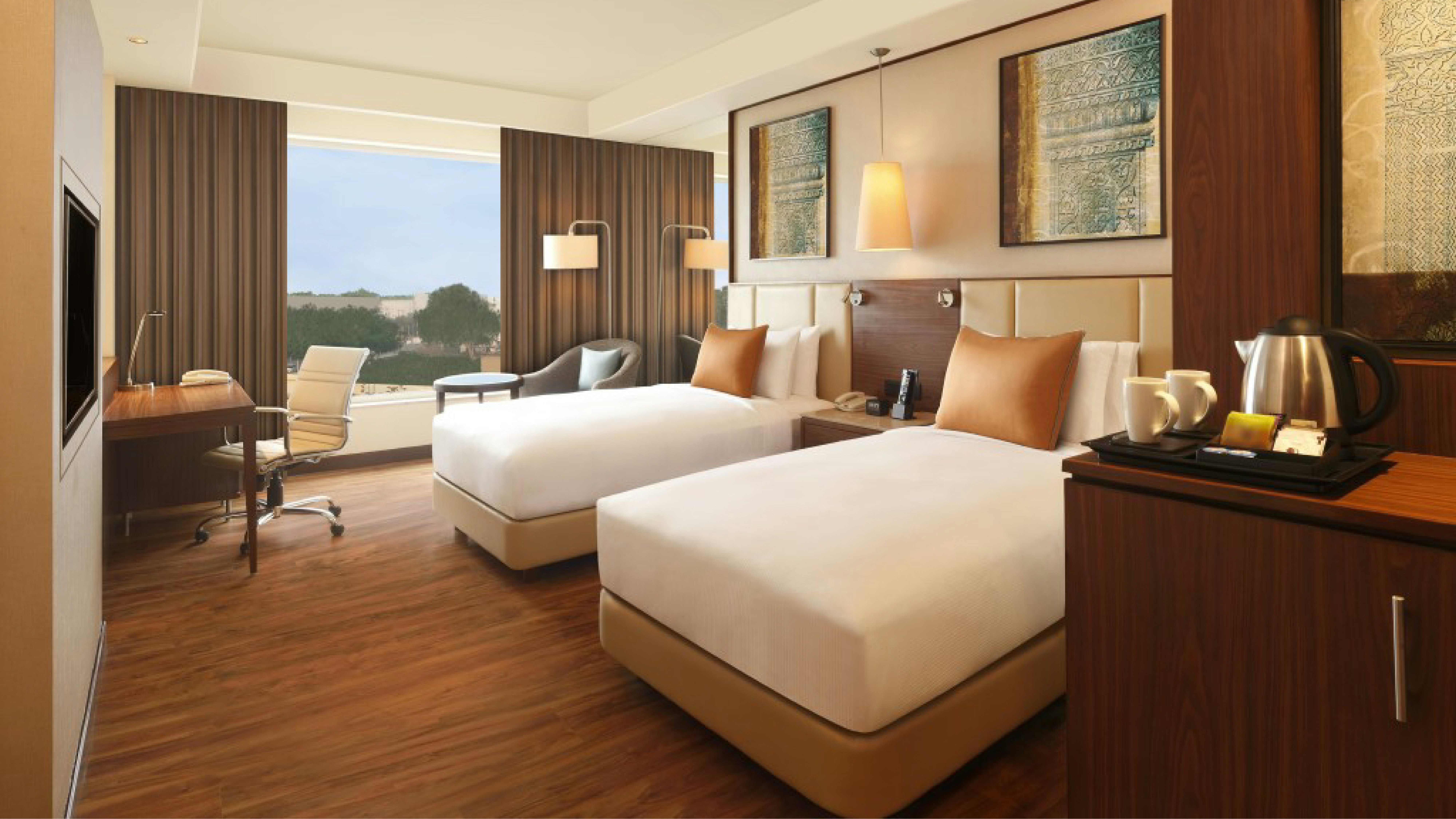 Guest Room, Twin Beds, City View