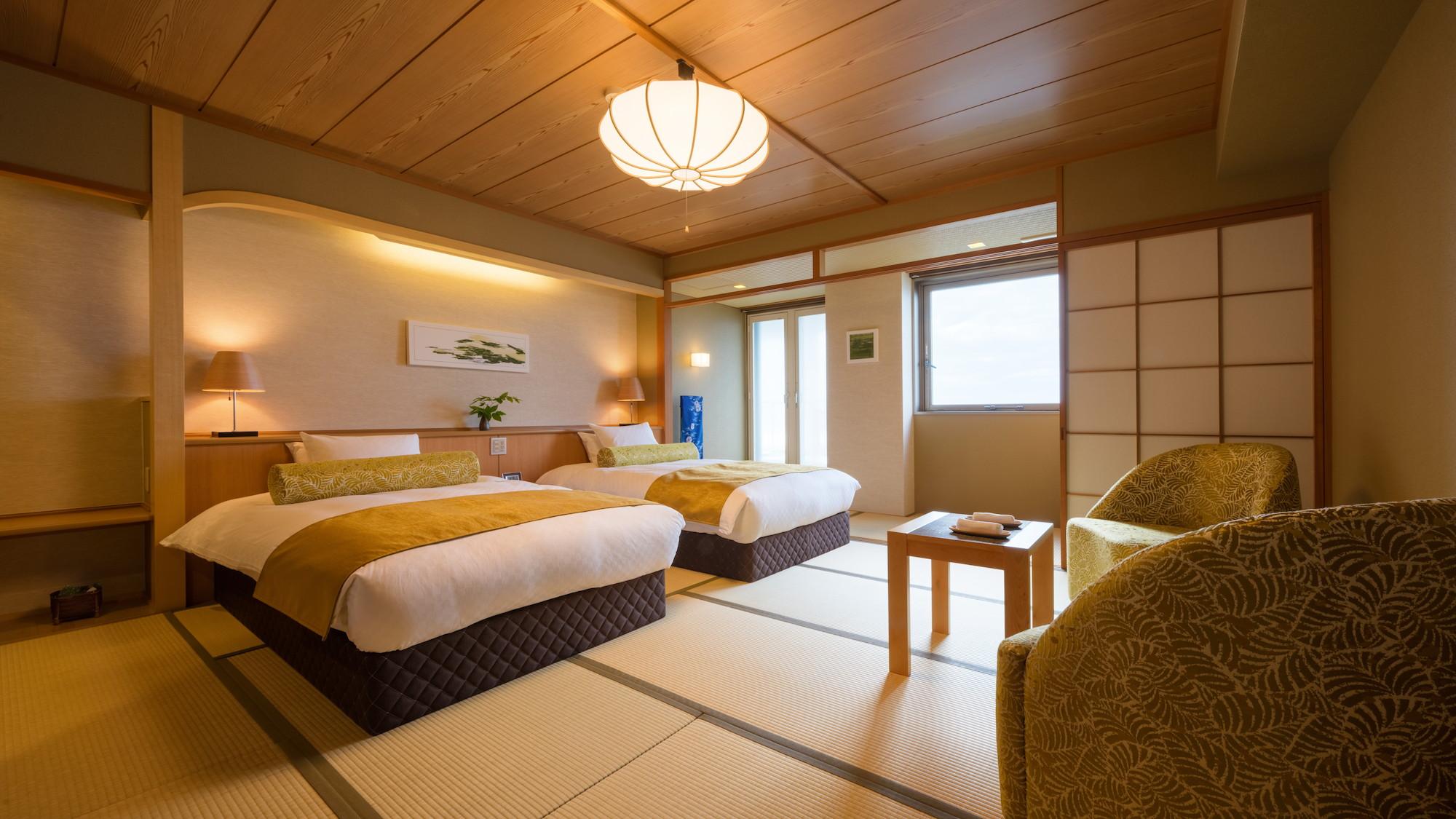 Japanese, Twin Beds, Side Ocean View