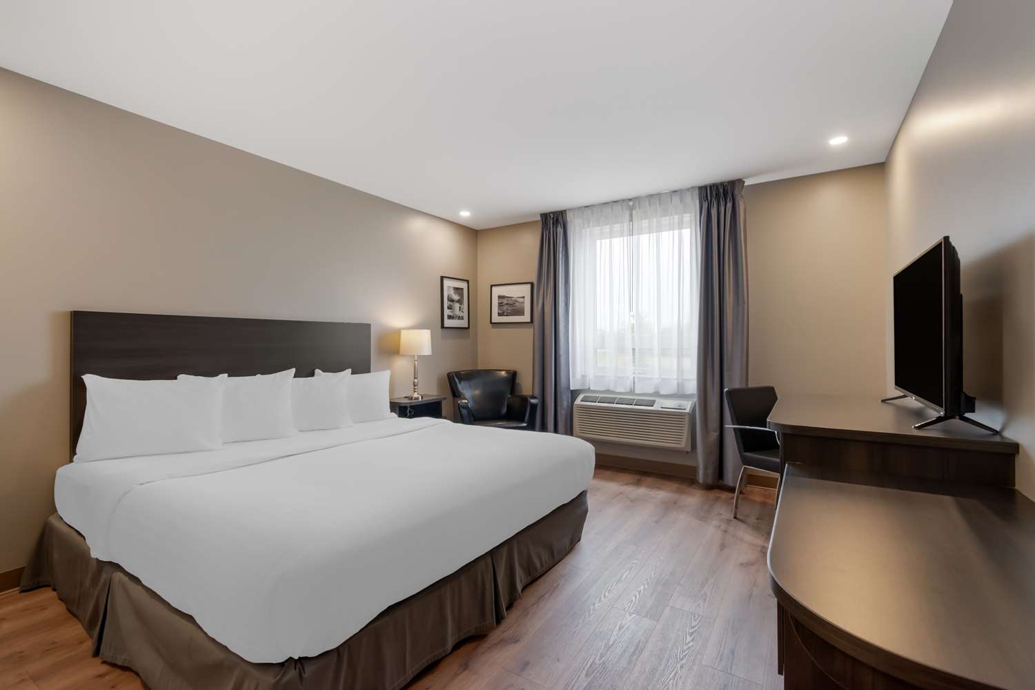 غرفة بسرير كينج يُسمح فيها بالحيوانات الأليفة بحوض استحمام لذوي الإعاقة، Villa Inn and Suites, SureStay Collection By Best Western 2/5