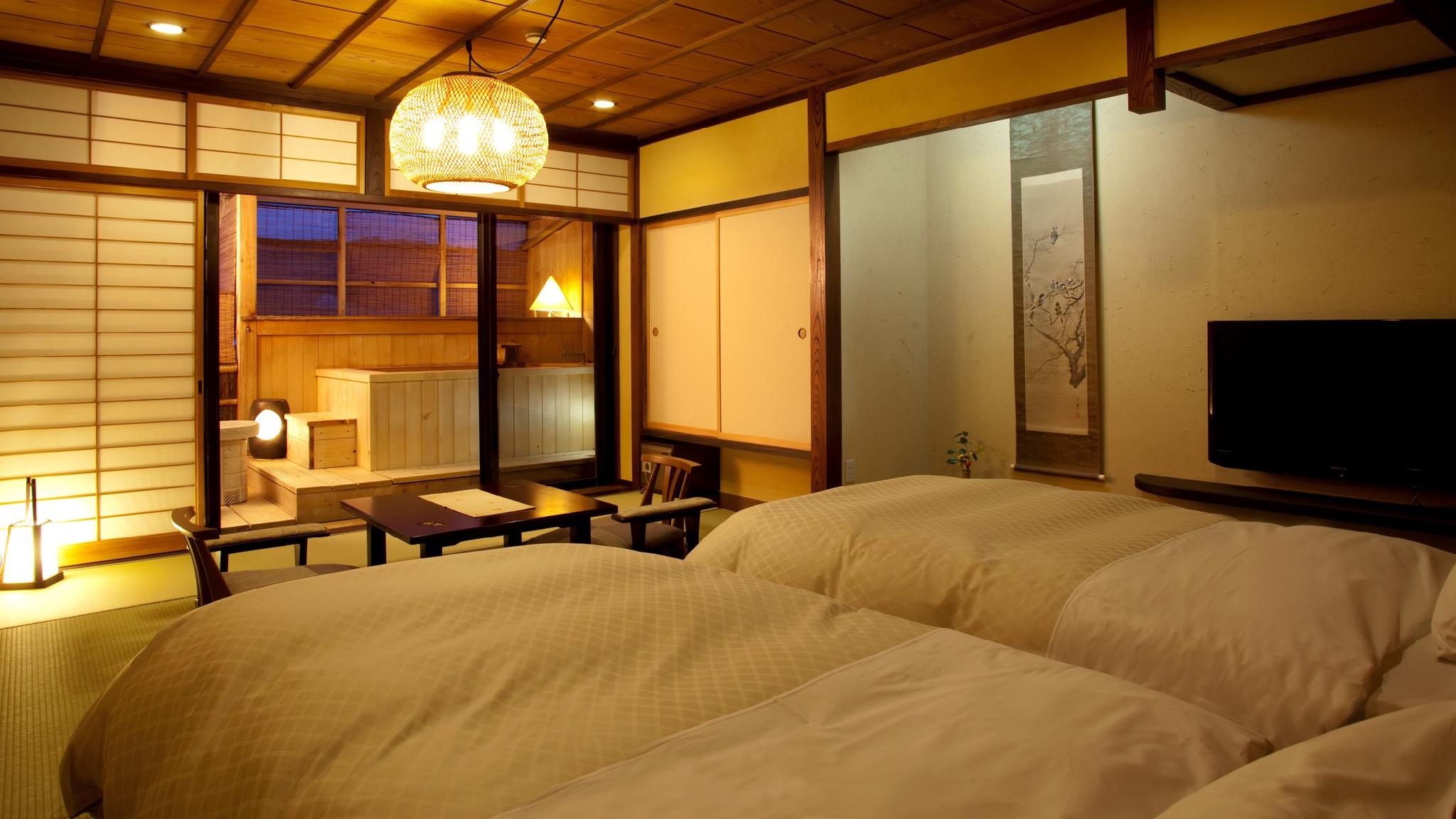 Japanese, Twin Beds, Outdoor Bath