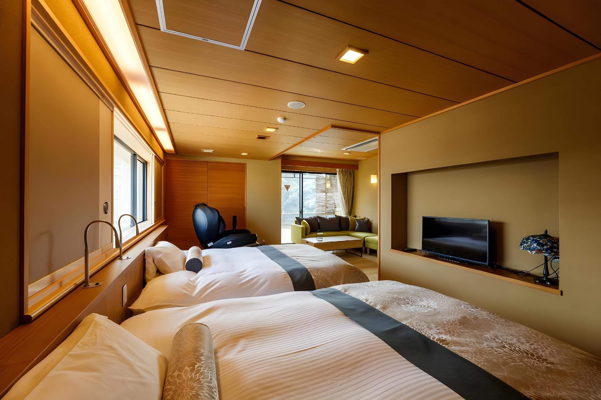Japanese Western, Twin Beds, Outdoor Bath