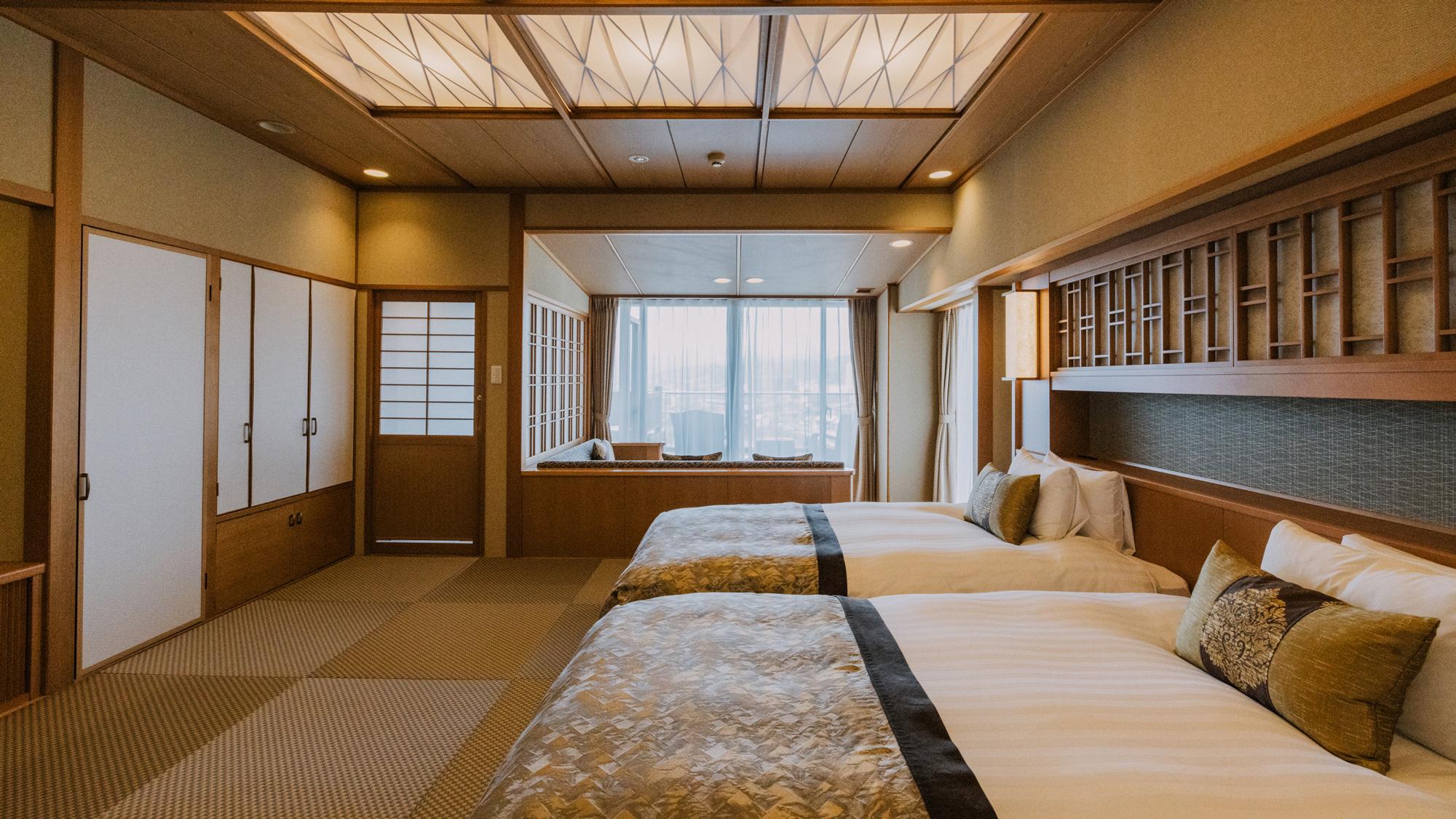 Style, Japanese, Modern, Spa, Suite, Twin Beds, River View