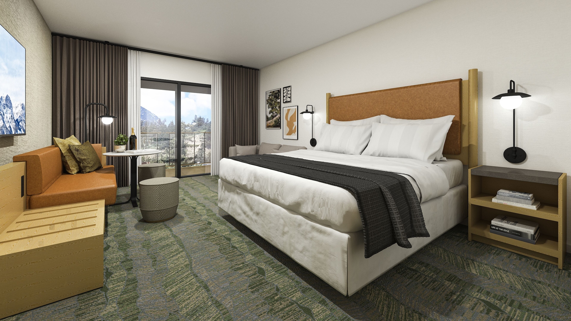 Alpine, Suite, King Bed, Sofa, Kitchen